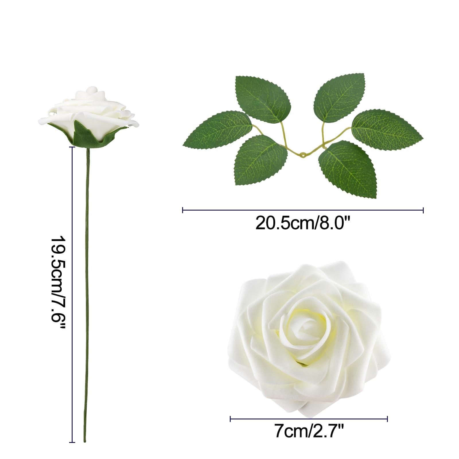 100pcs Artificial Flowers White Roses for Decorations, Real Looking Fake Foam…