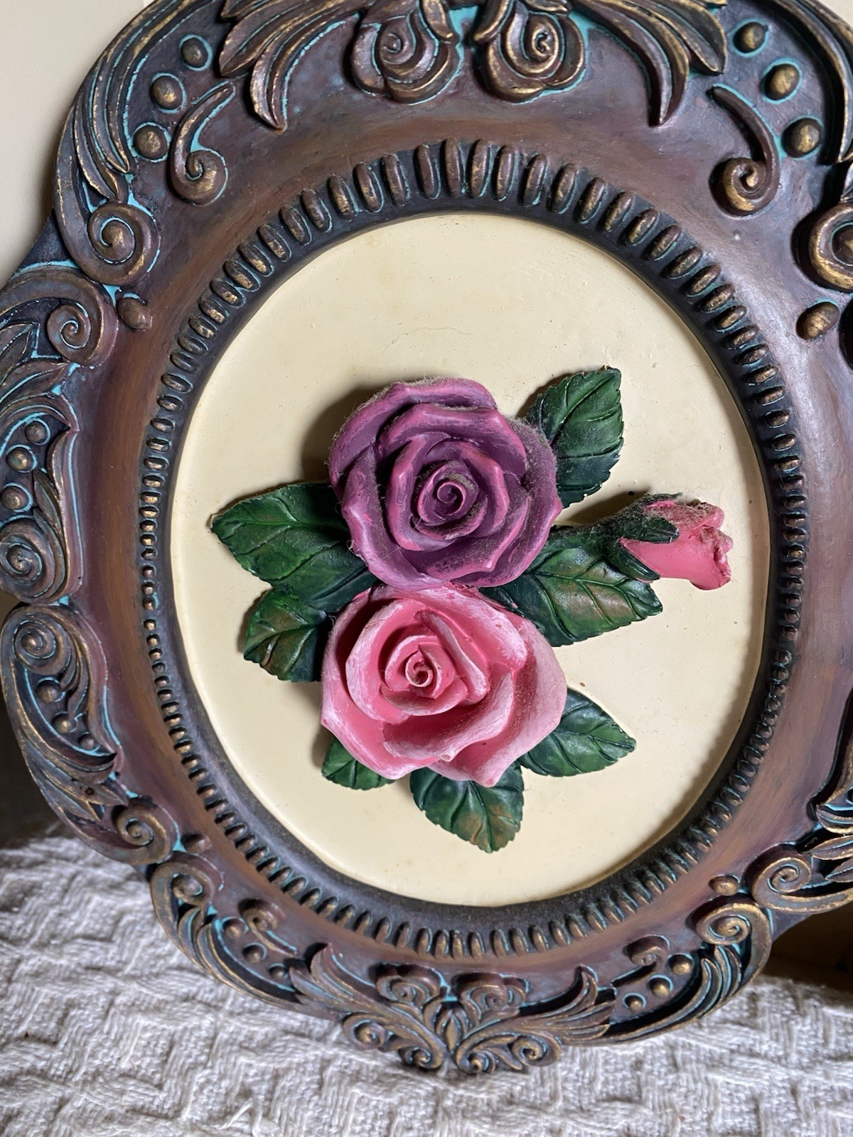 Vintage Rose Floral Wall Hanging Plaques Shabby Chic Cottagecore Decor Set Of 2