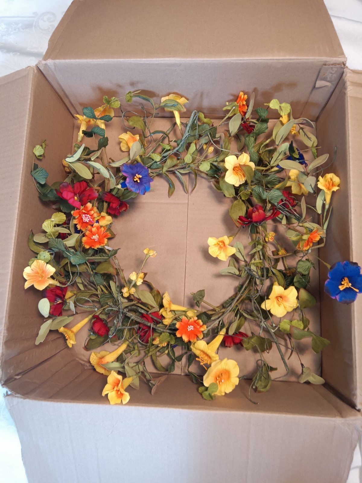 Melrose 20″ Artificial Summer Garden Trumpet Flower Wreath Colorful