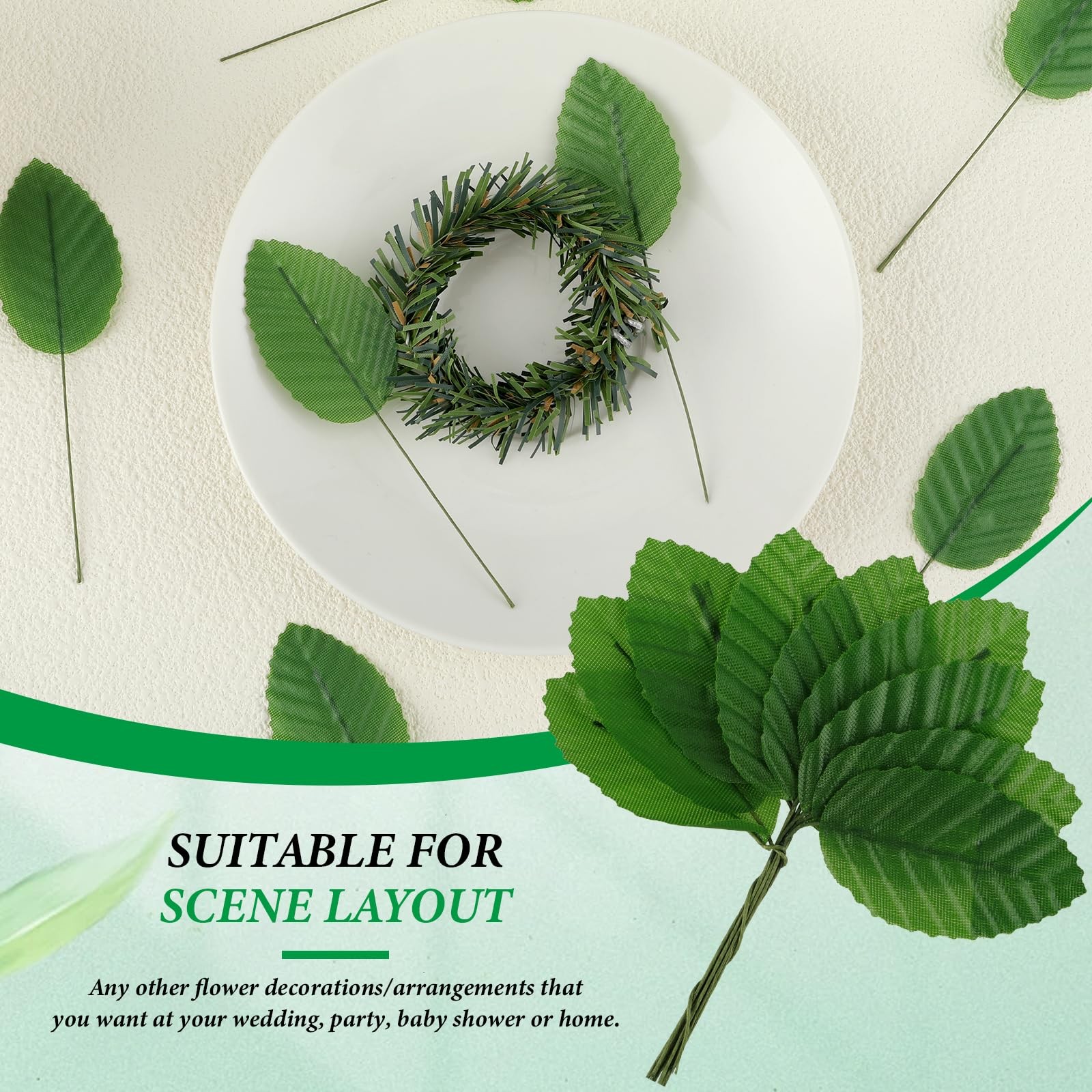 200 PCS Artificial Green Leaves Silk Faux Wired Single Leaf Bulk DIY Crafts