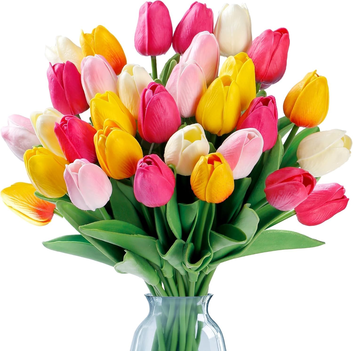 30 Pcs Fake Tulips Artificial Flowers Real Touch PU Faux Flowers Tulip Stems