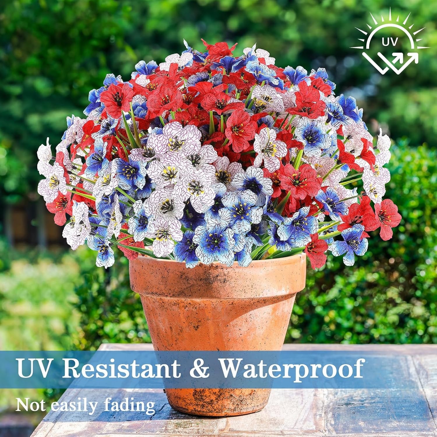 Vibrant Red, White & Blue Faux Plants – Perfect for 4th of July Decor
