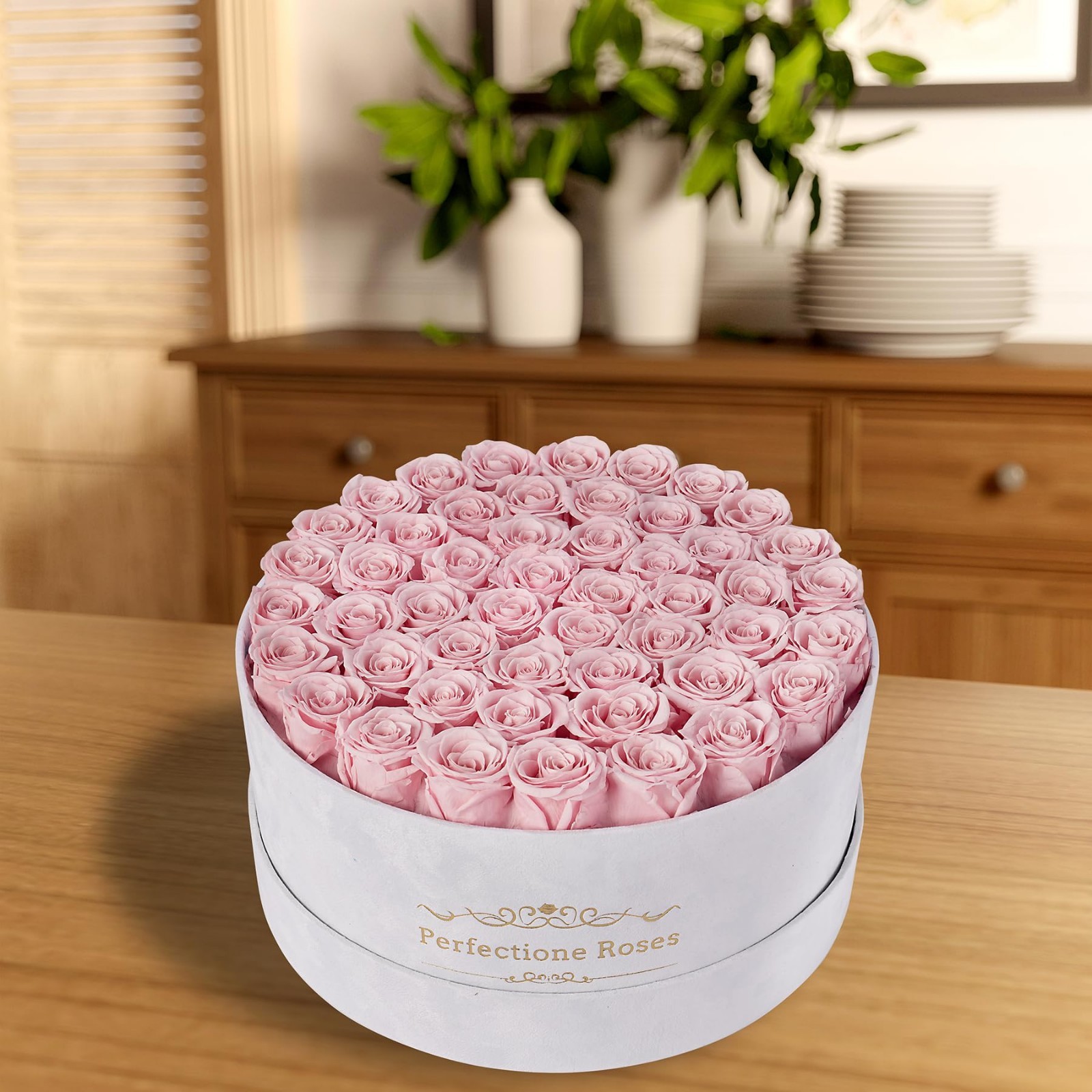 50-Piece Velvet Box of Preserved Pink Roses – Perfect Birthday Gift for Women, M