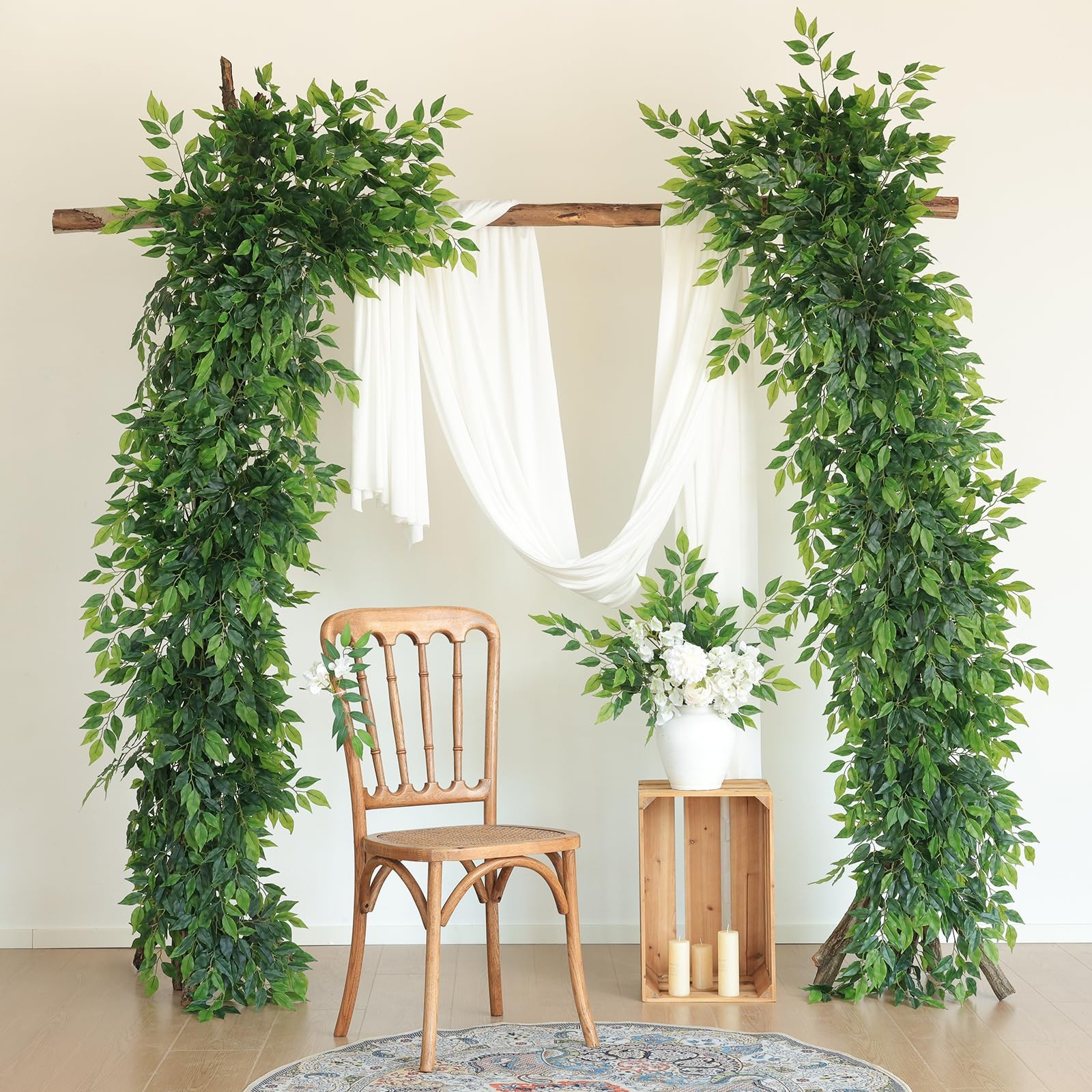 12pcs Artificial Greenery Stems Silk Green Leaves Fake 23in Ficus Garland Spr…