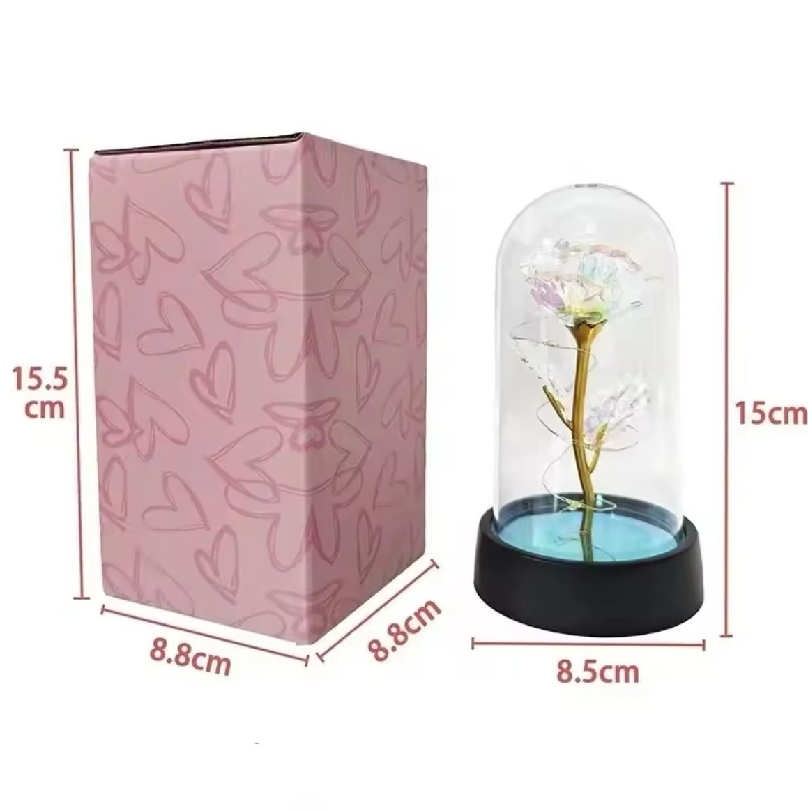 LED Light Eternal Rose In Glass Night Light Artificial Flower Forever Rose Gift