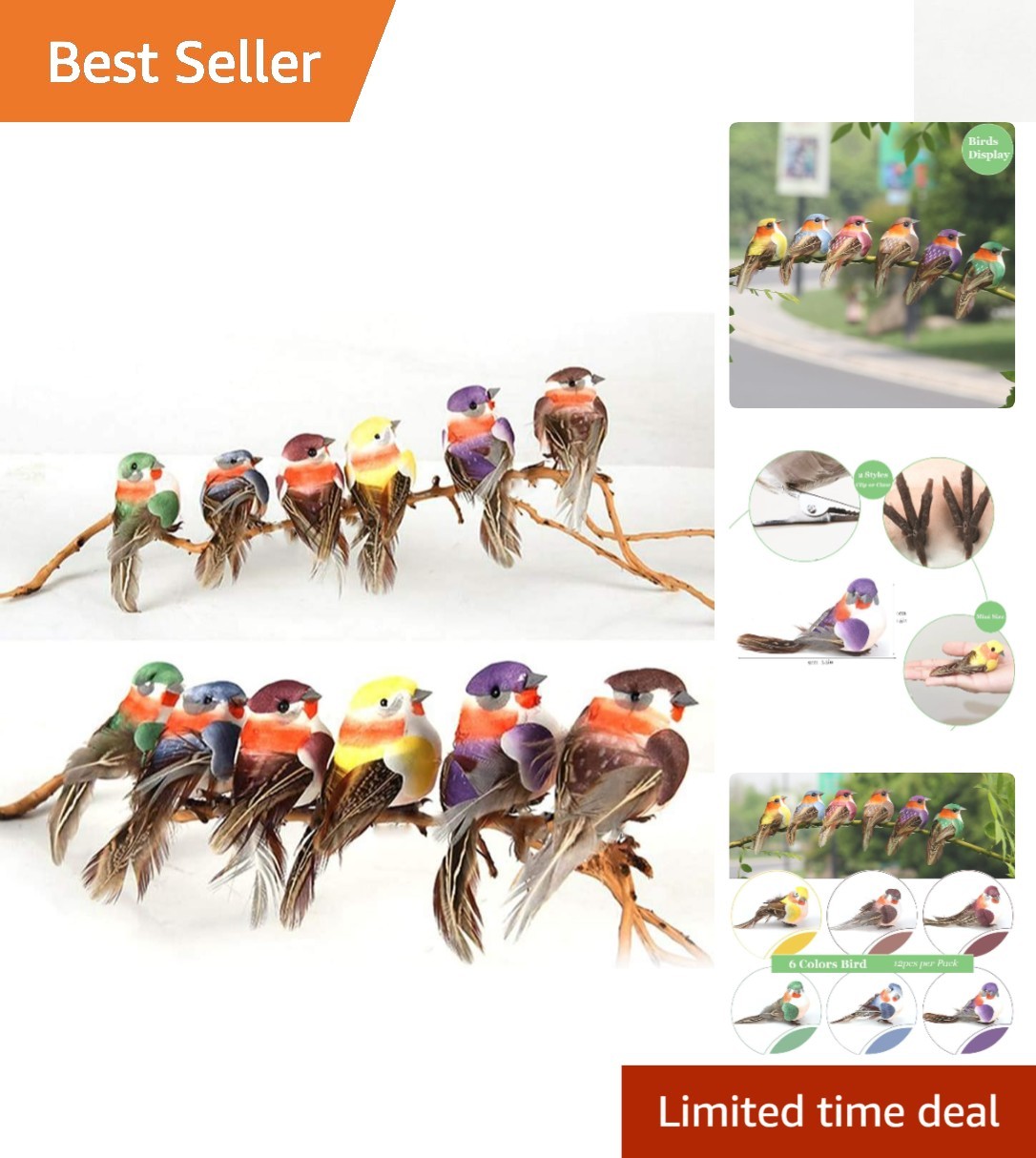 Charming 12pc Foam Feather Birds for Decorative Wreaths and Seasonal Displays