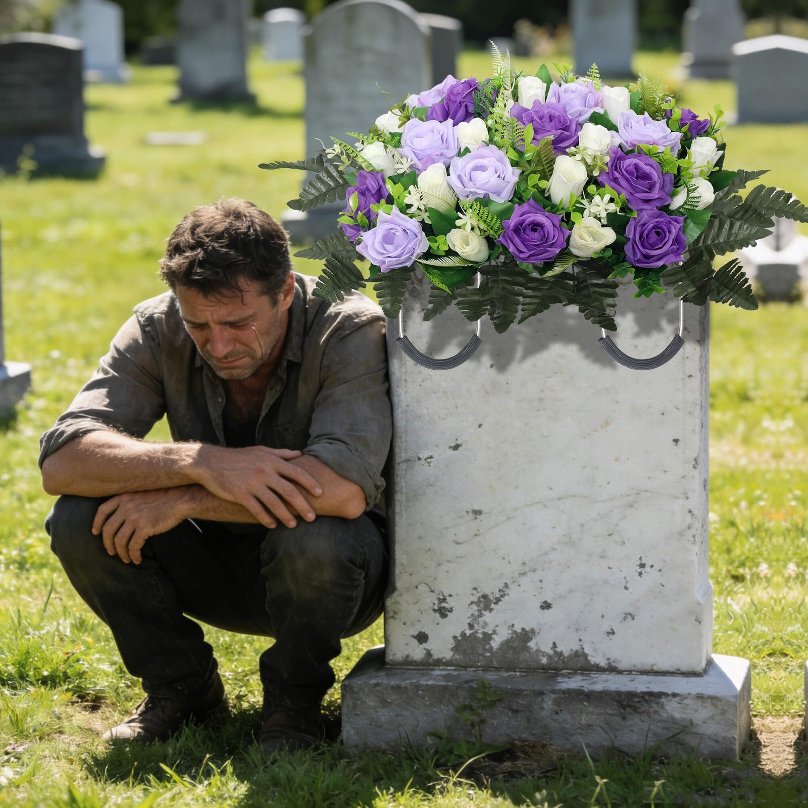 Grave Decorations Cemetery Headstone Flower Saddle Artificial Memorial Roses