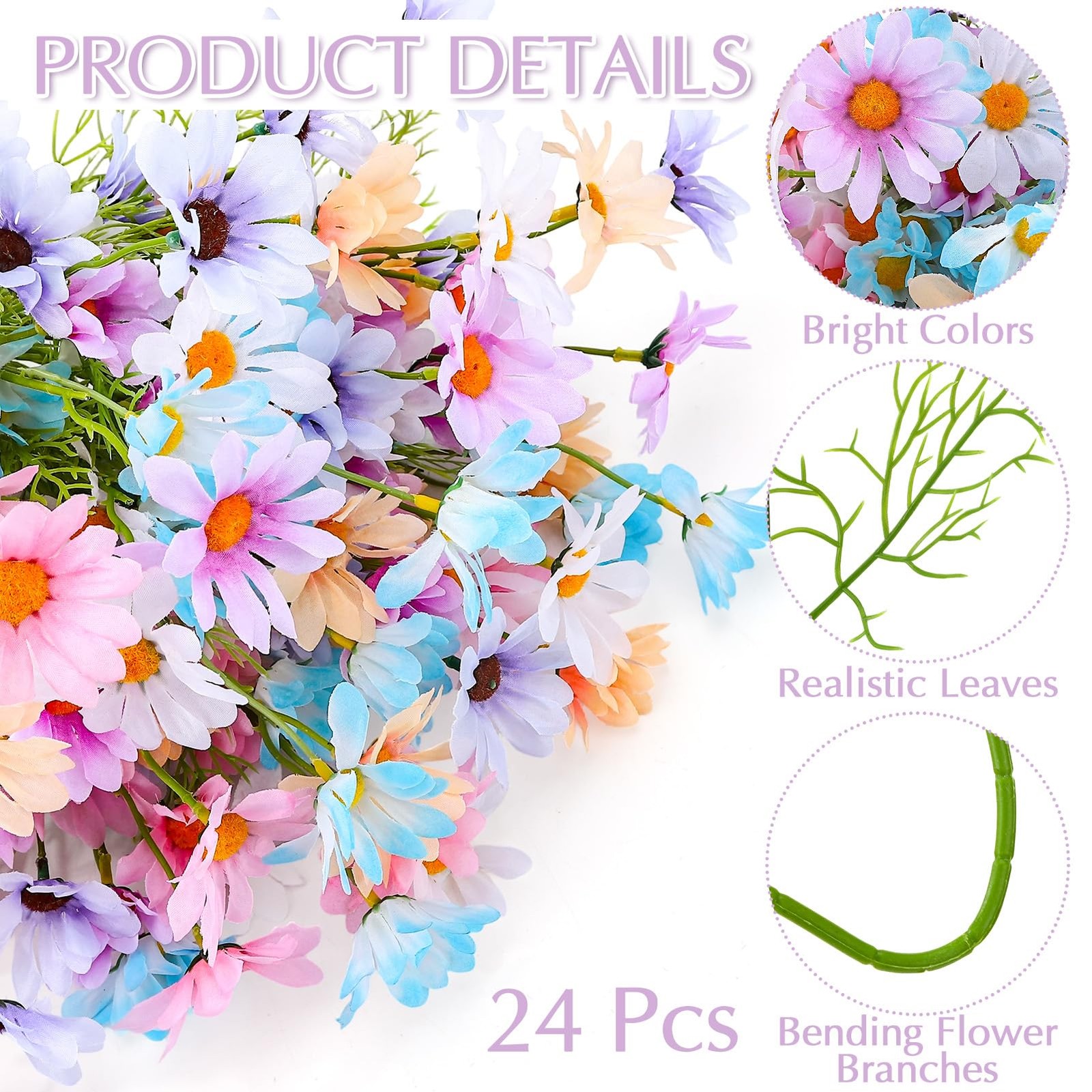 24 Bundles Artificial Daisy Flowers Fake Daisies UV Resistant Outdoor Indoor …