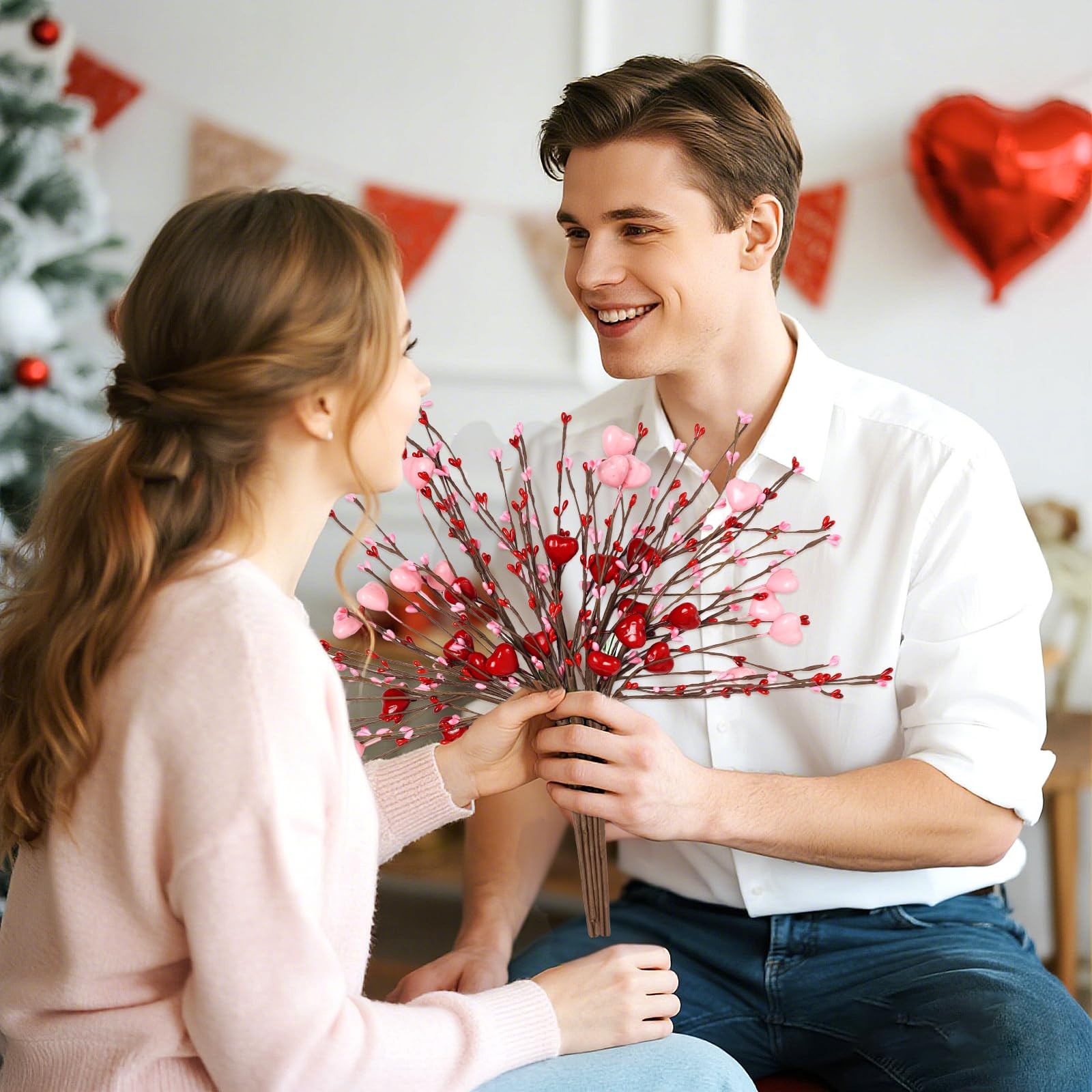 6 Pieces Artificial Berry Flower Stems Heart Shaped Berry Picks Valentines Da…