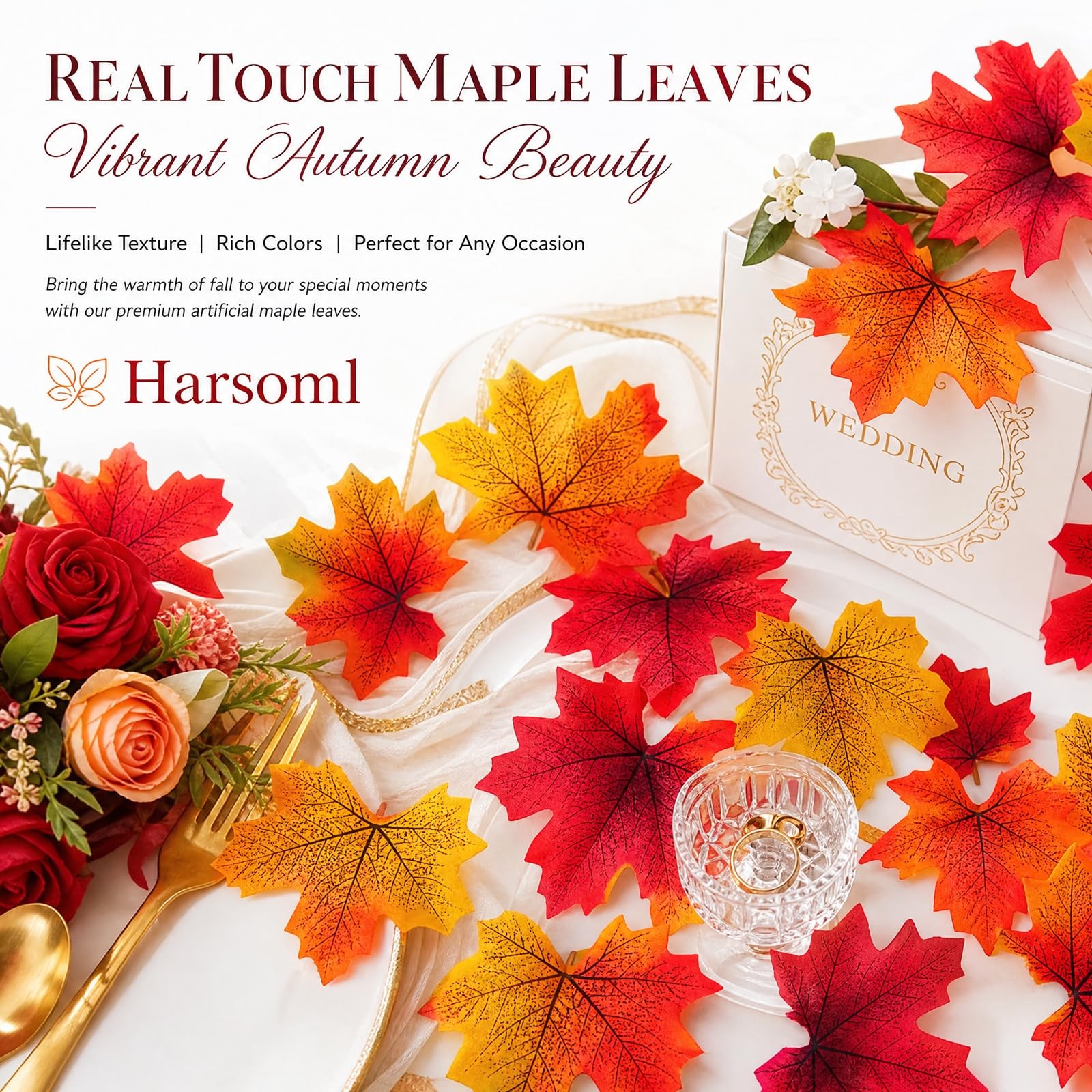 200 Pcs Artificial Maple Leaves for Fall Decor, Mixed 4 Colors