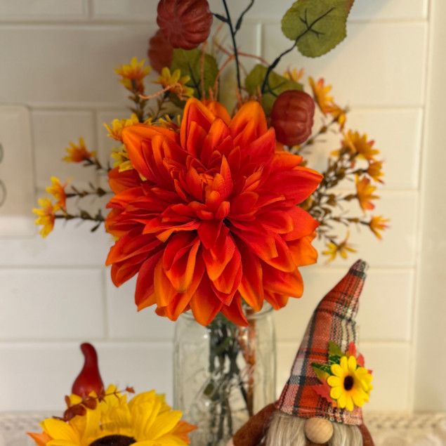 Artificial Flower Arrangement 32oz Mason Jar LED Fall Rustic Home Floral Decor