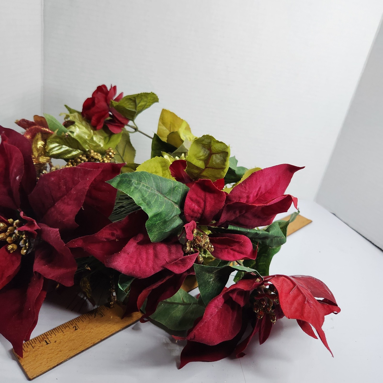 Artificial Poinsettia Flower Lot Red Christmas Holiday Floral Decor Mixed Stems