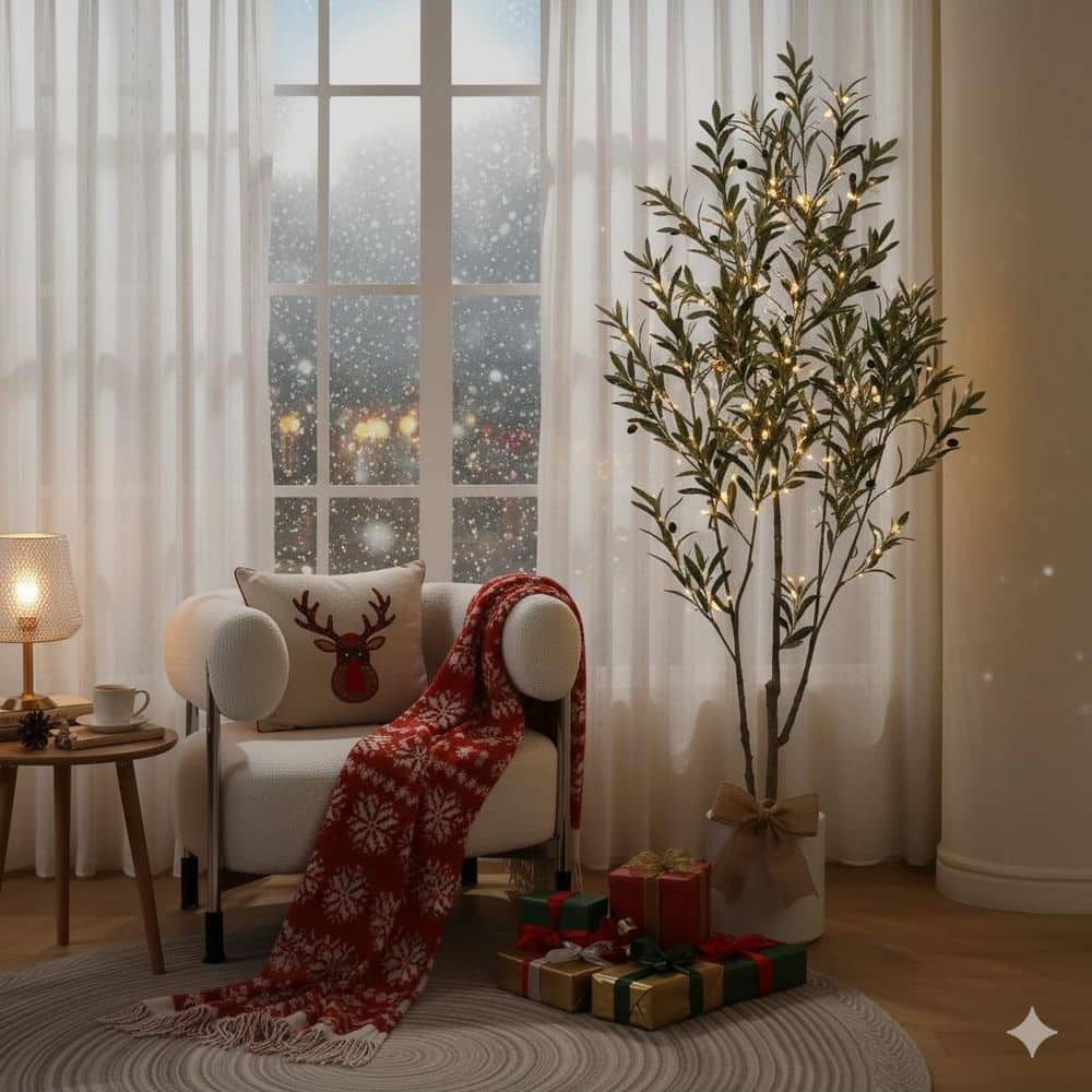 DR.Planzen 6 ft. Artificial Olive Tree, White Planter, Large Faux Silk Tree