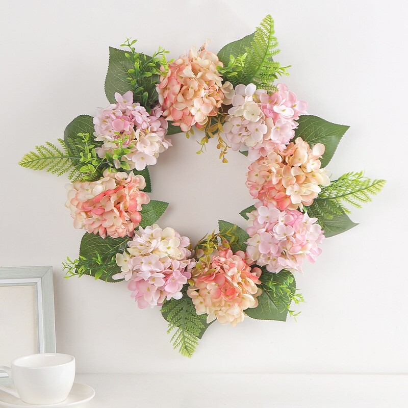 Artificial Spring Wreath for Front Door or Porch, Pink Flower