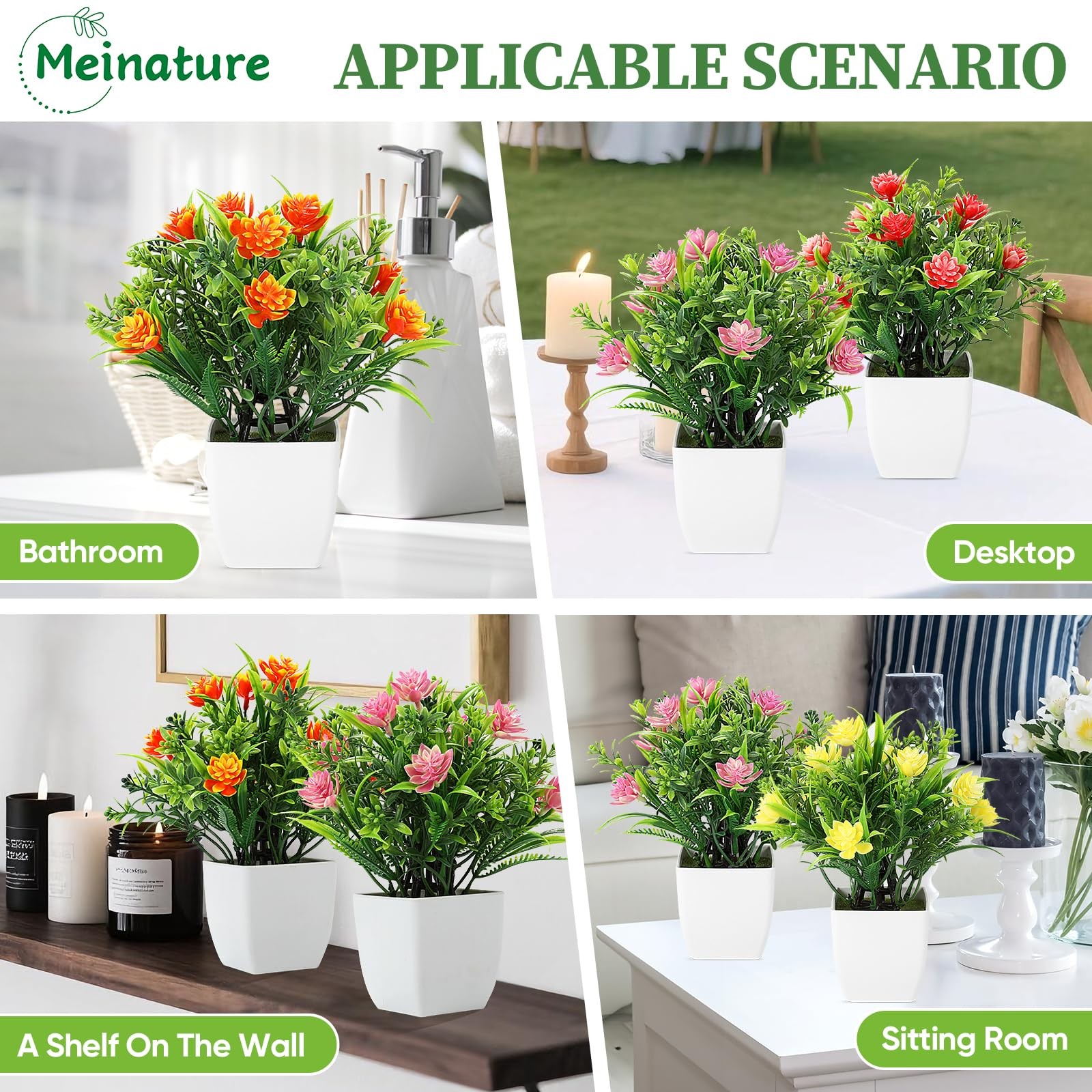 4 PCS Small Artificial Plants Flowers Mini Fake Potted Home Desk Decoration
