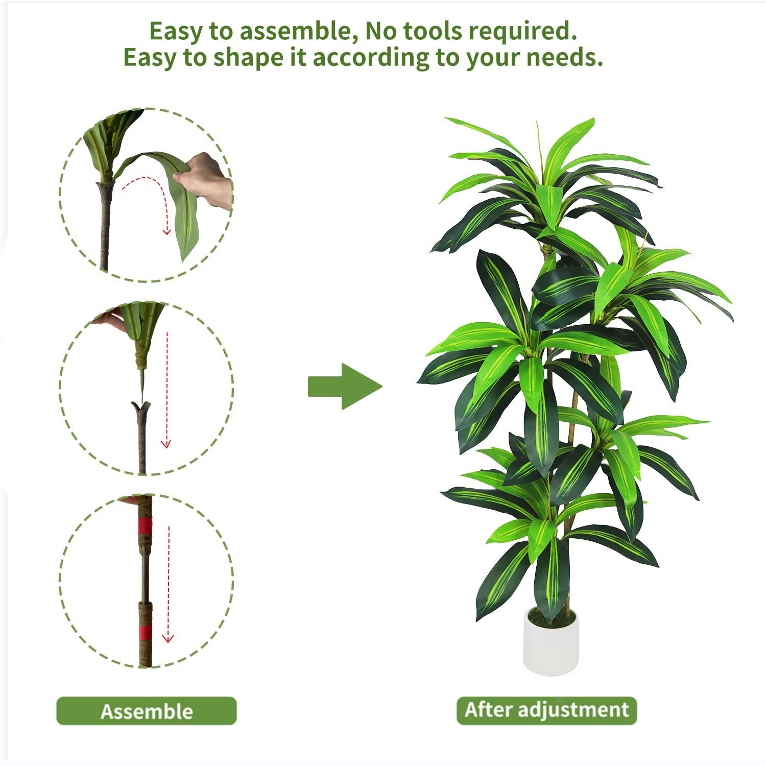 Gaoqisi Dracaena 011 Artificial Tree 5FT with White Planter