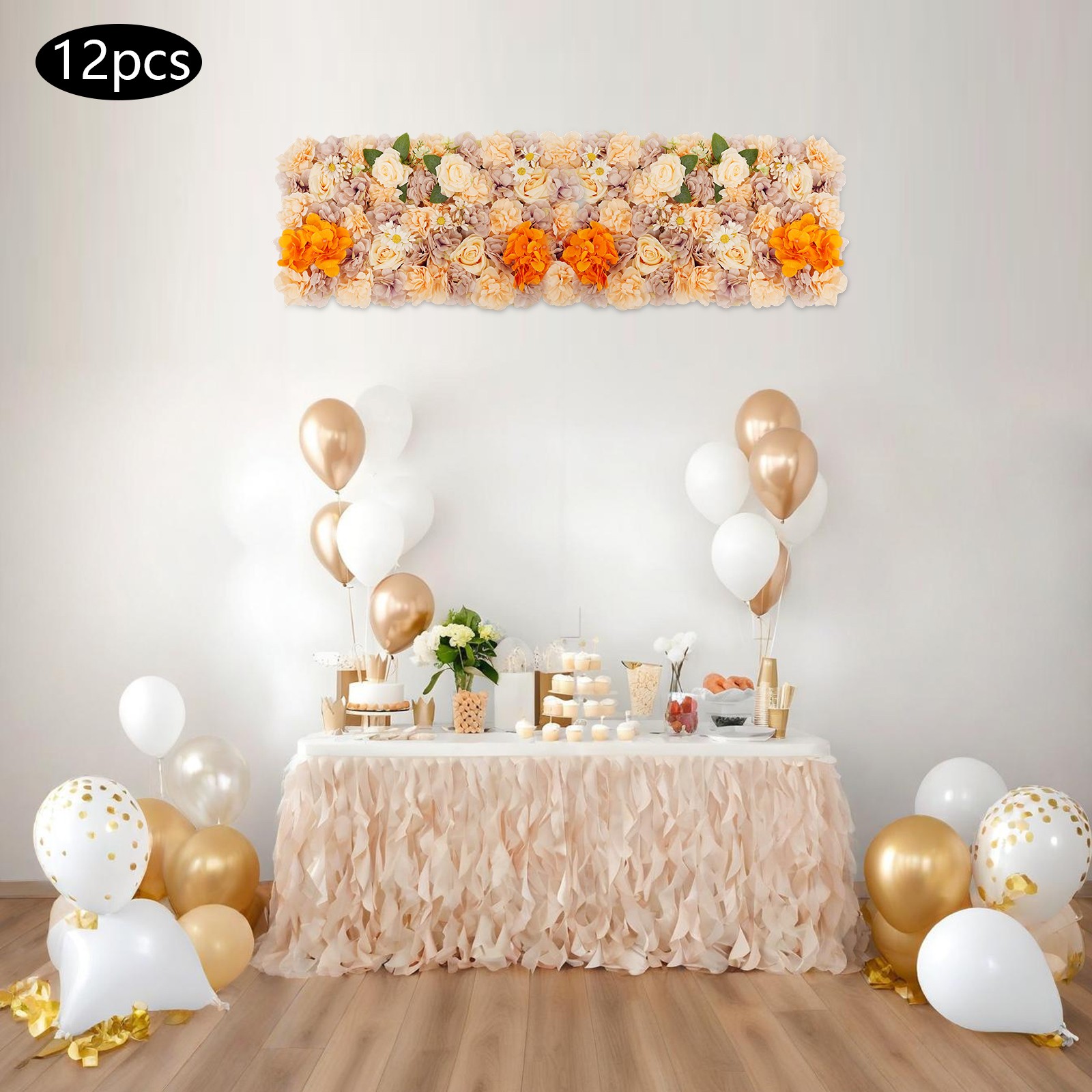 12Pcs 11.81*11.81in Artificial Flower Wall Panels, Wedding Party Backdrop Decor