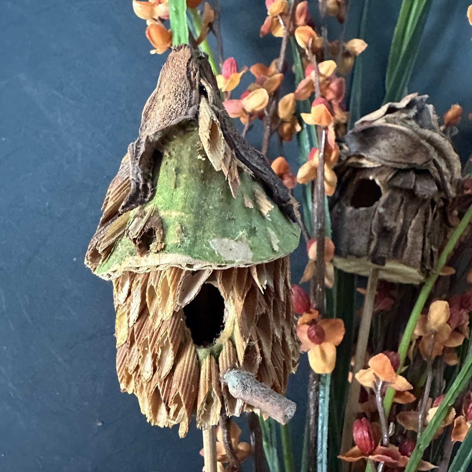 Vintage Birdhouse Floral Picks Rustic Farmhouse Cottagecore Woodland Fall Decor