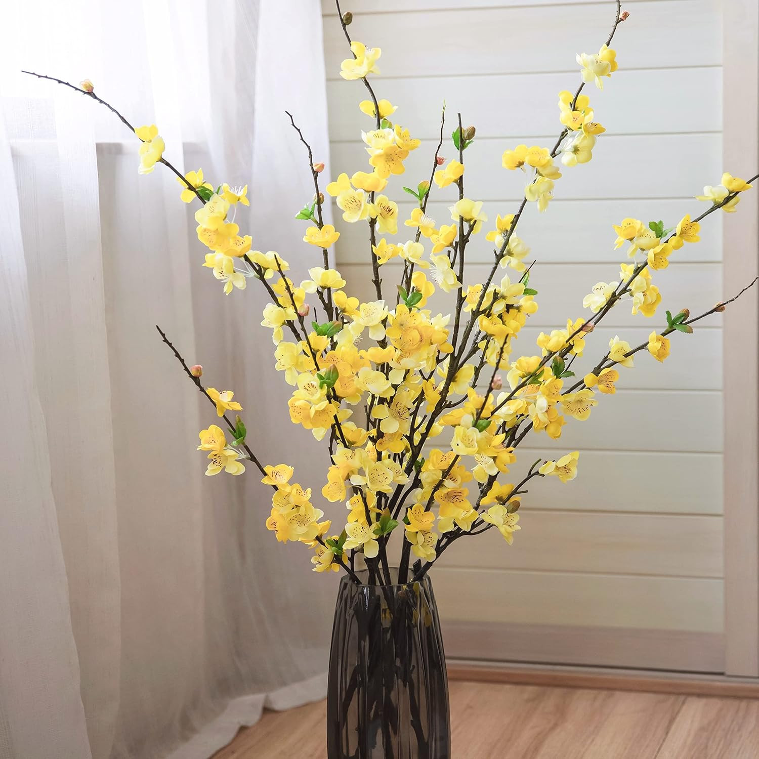 3PCS Artificial Magnolia Flowers Stems for Spring Decoration, Faux Champagne Mag