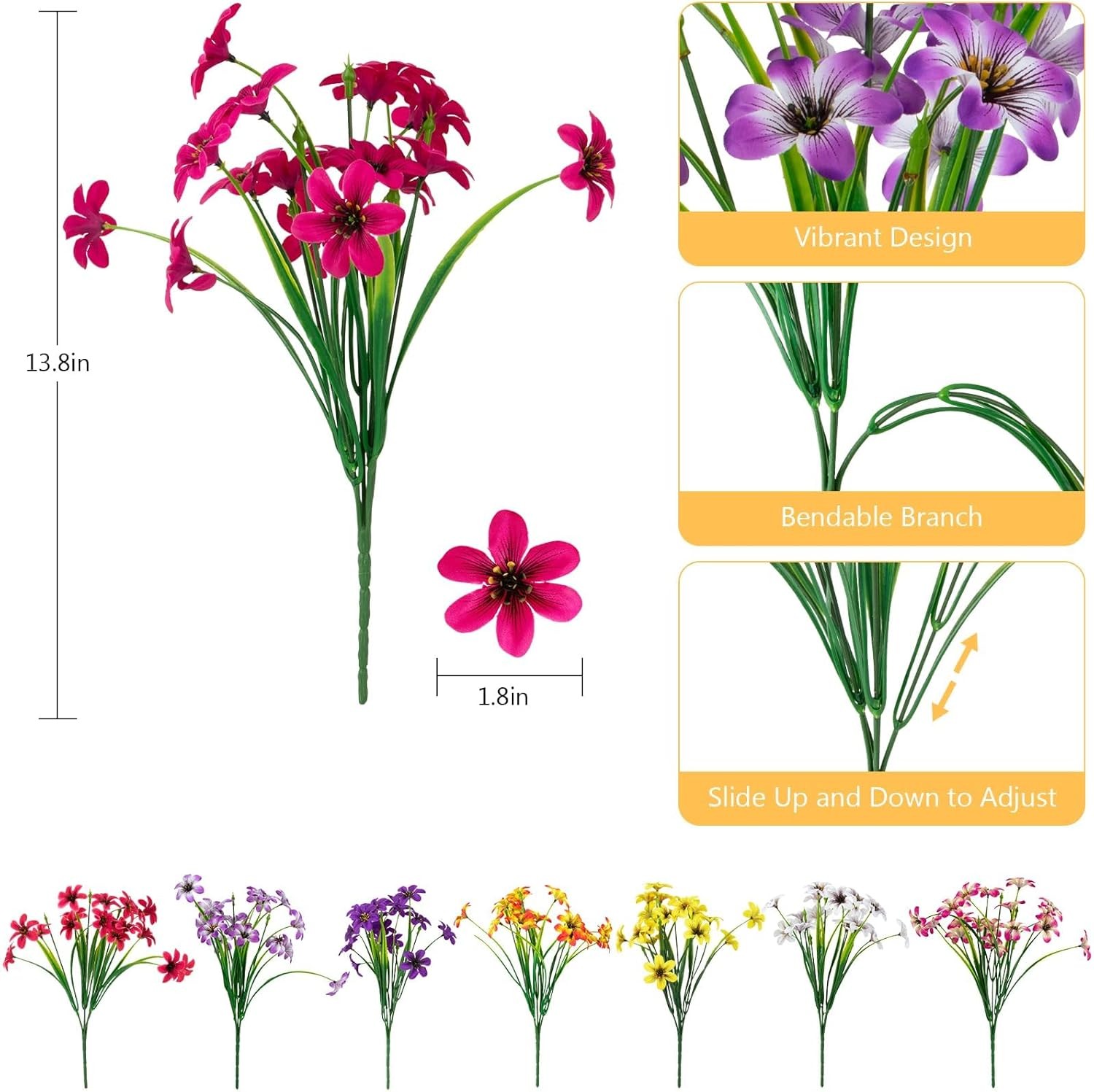 16 Pcs Artificial Flowers for Outdoors,Fake Pansy Silk Flowers, Realistic Faux