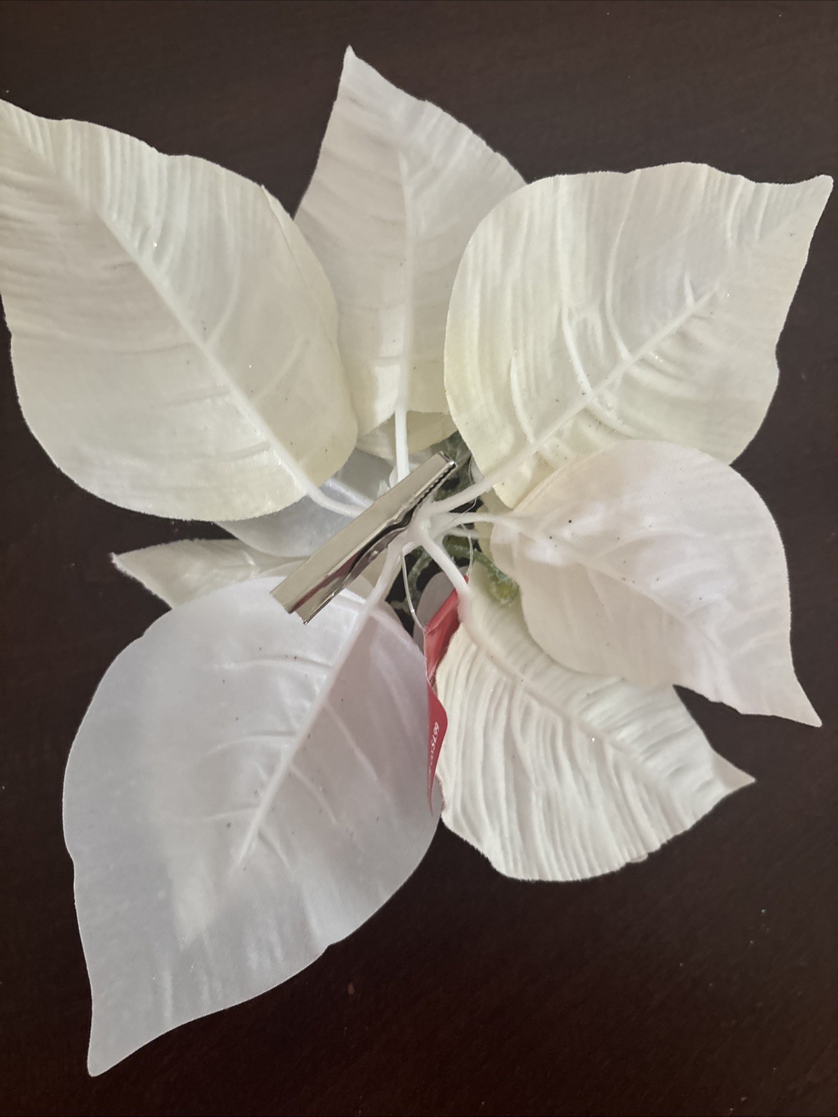 Floral Accent White Poinsettia Clip On Flower