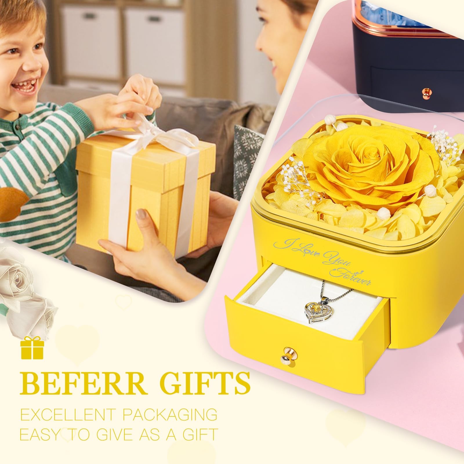 Gifts for Preserved Real Rose with Necklace Eternal Roses Forever Flowers for…