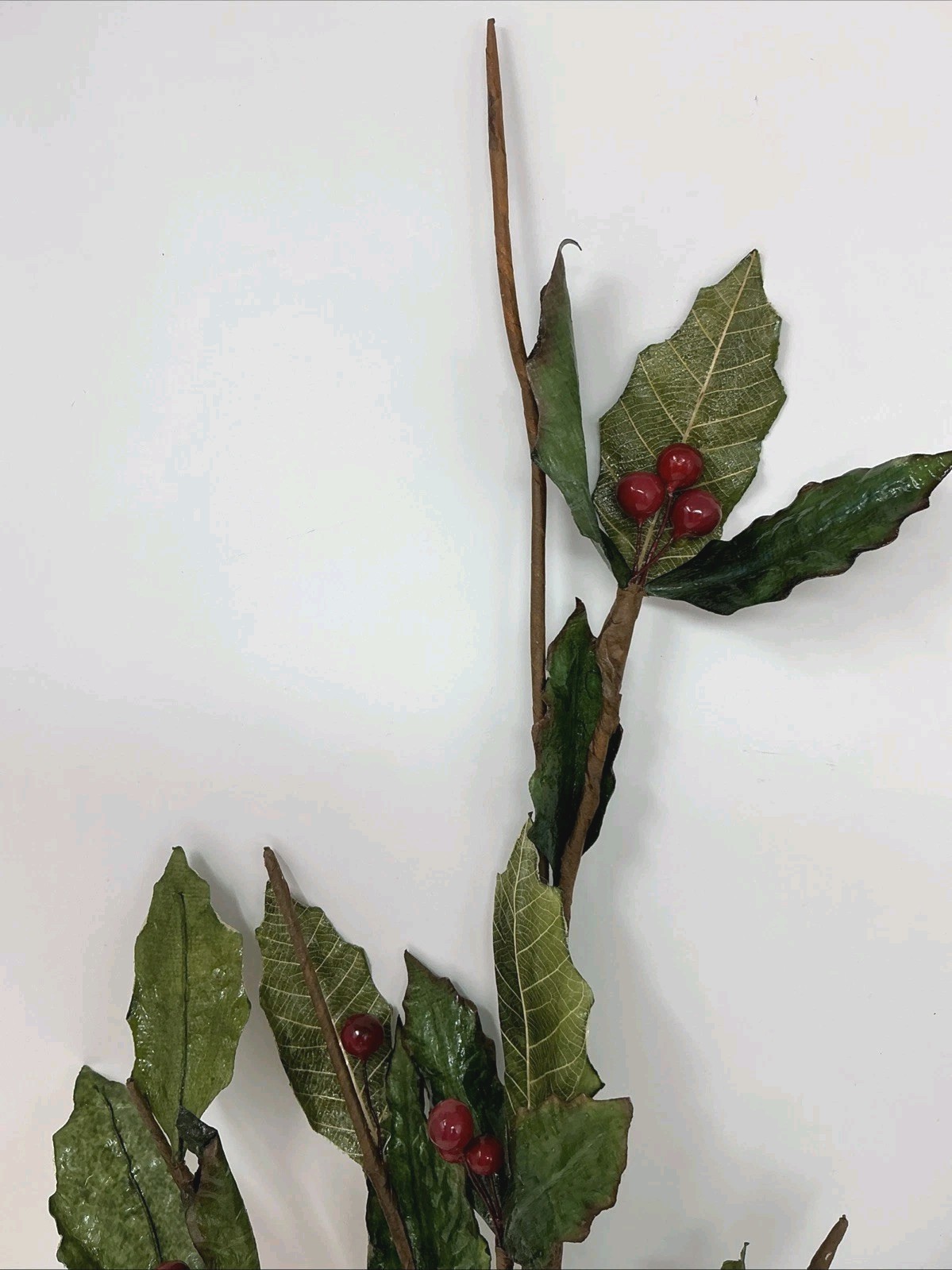 Holly w Wired Red Berries Spray Floral Pick 30” Long 2 Picks Vase Filler NOS