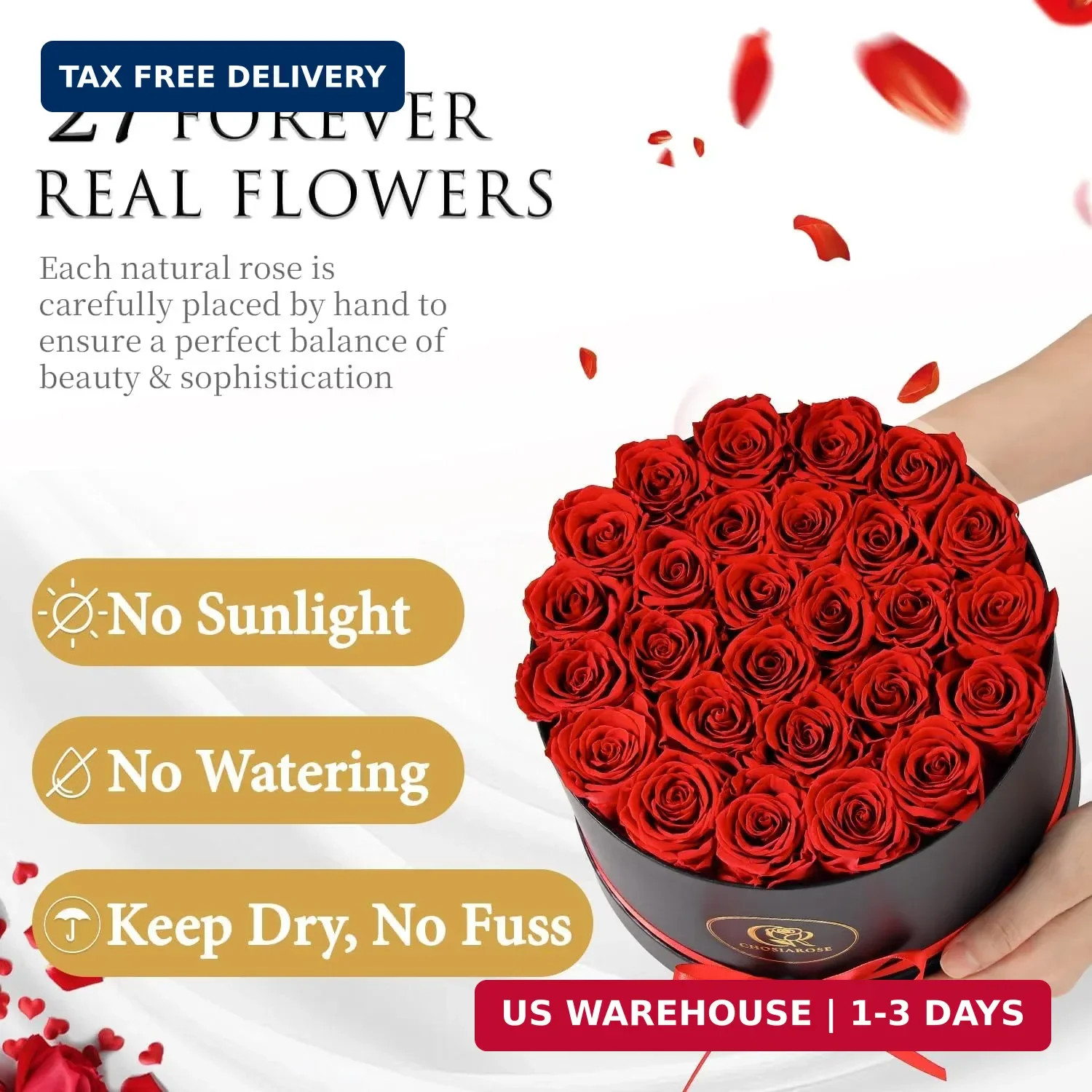 Flowers Forever Preserved Roses – 27 Preserved Flowers for Delivery Women Birthd