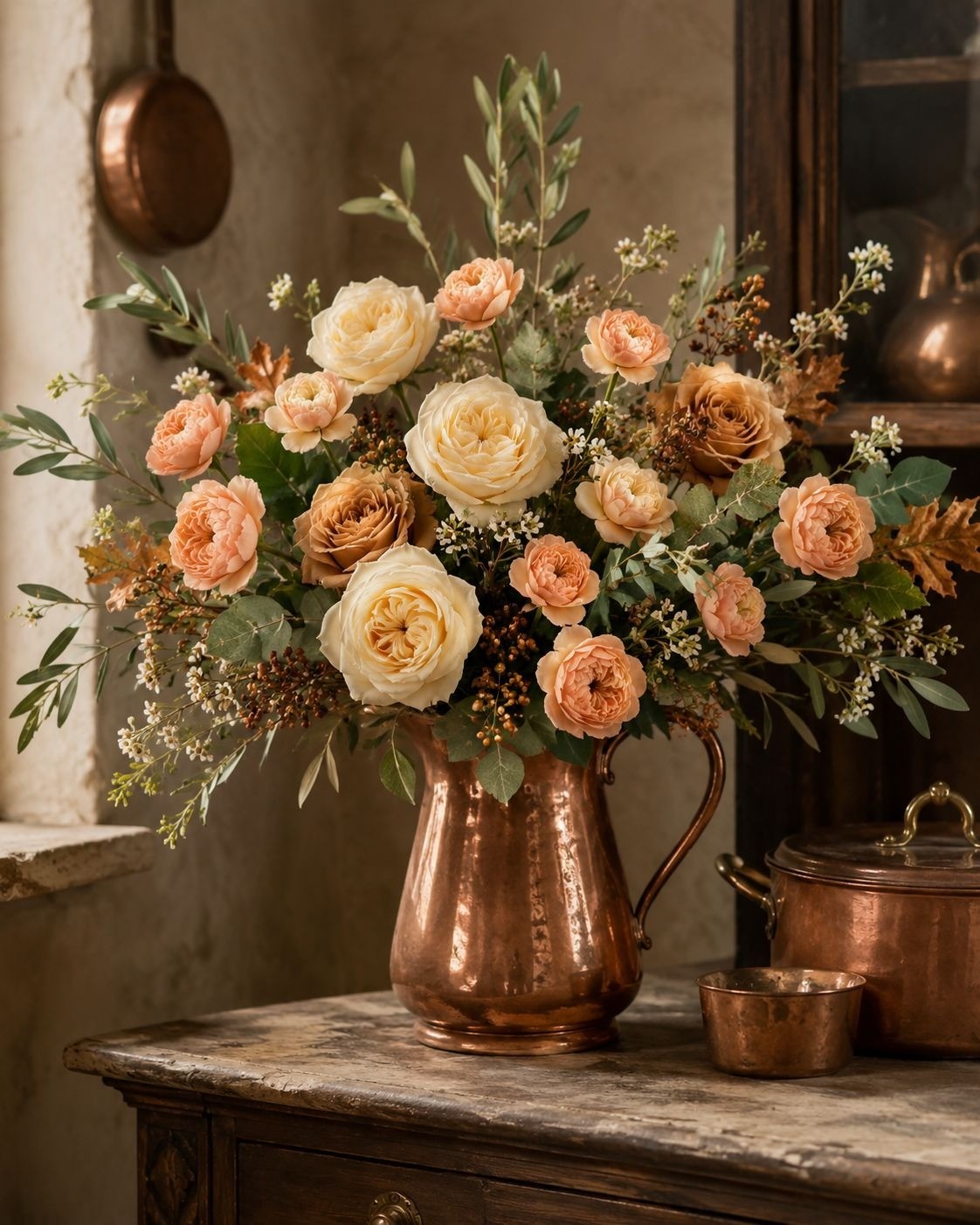 Apricot Peach Ranunculus Peony Stems Set of 2, 30 Inch Artificial Flowers for Fa