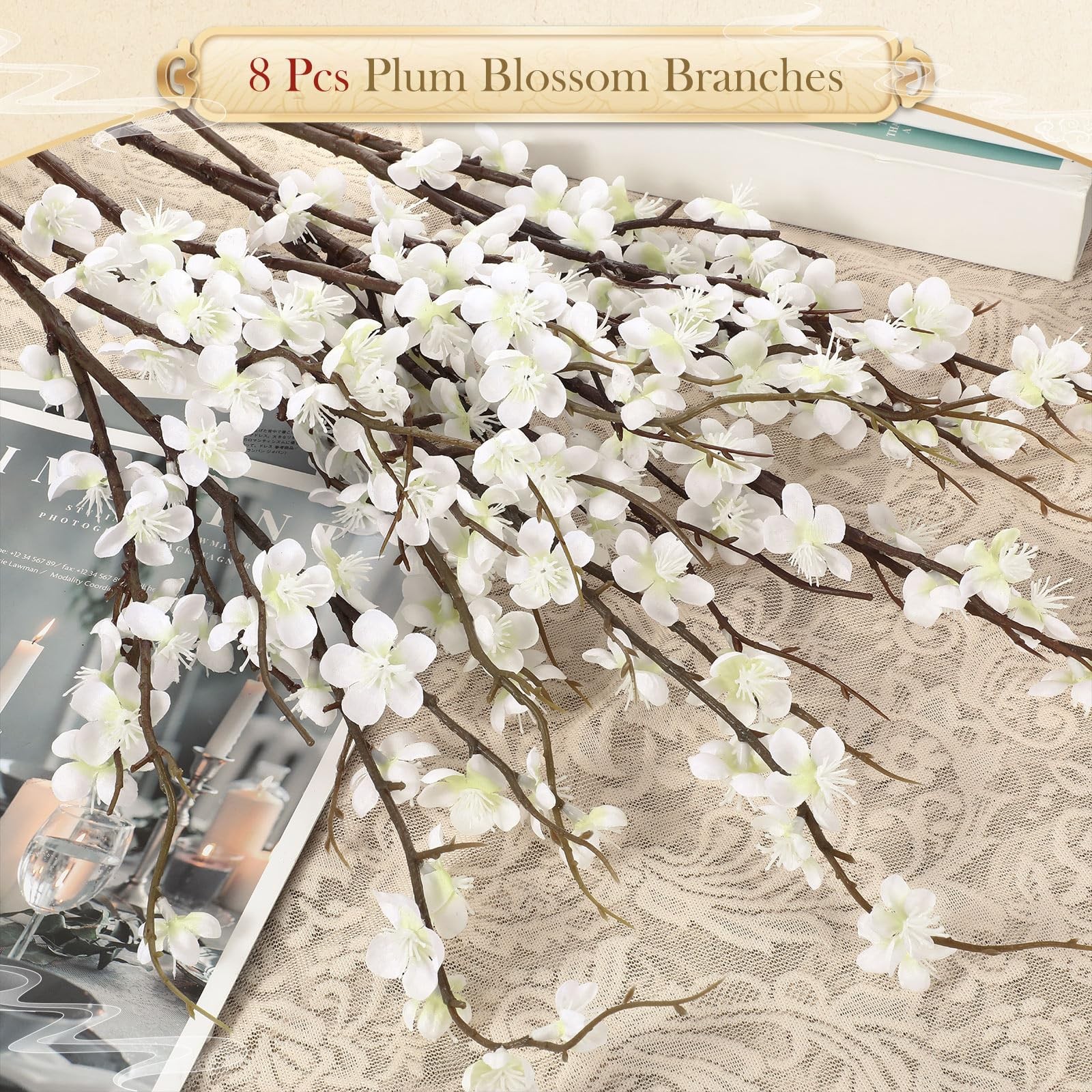 Yuxung 8 Pcs 37.4 Inch Artificial Cherry Blossom Faux Cherry Blossom Branches…