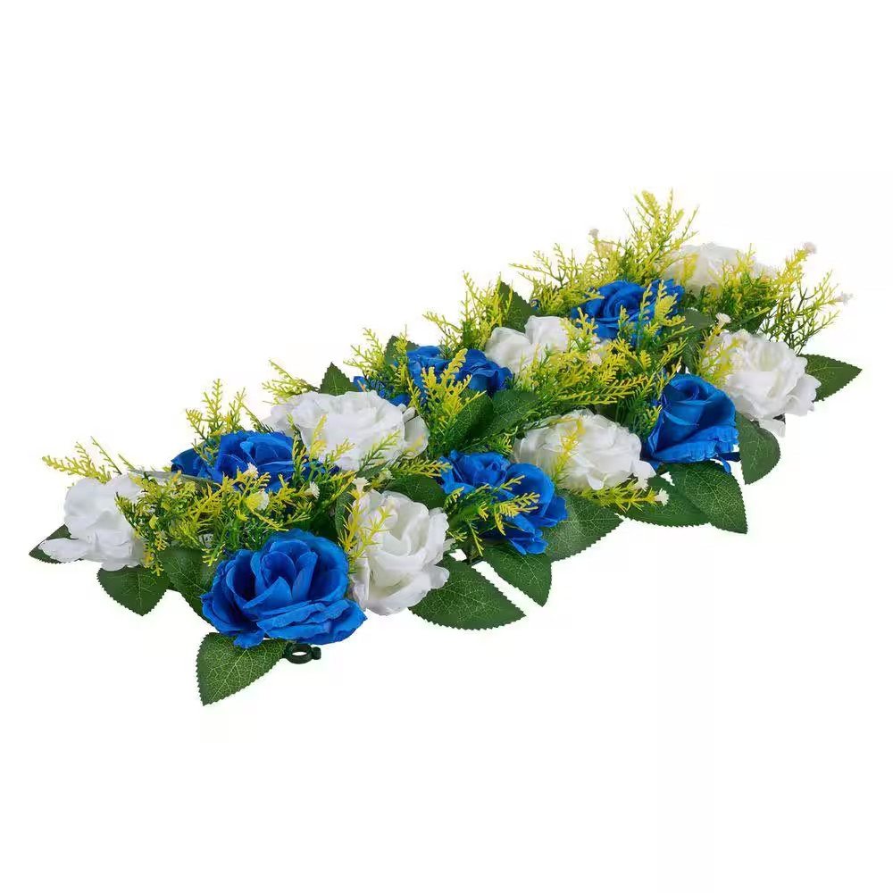 4.7 In. H Blue and White Roses Artificial Flower Ball Arrangement Bouquet 10-Pie
