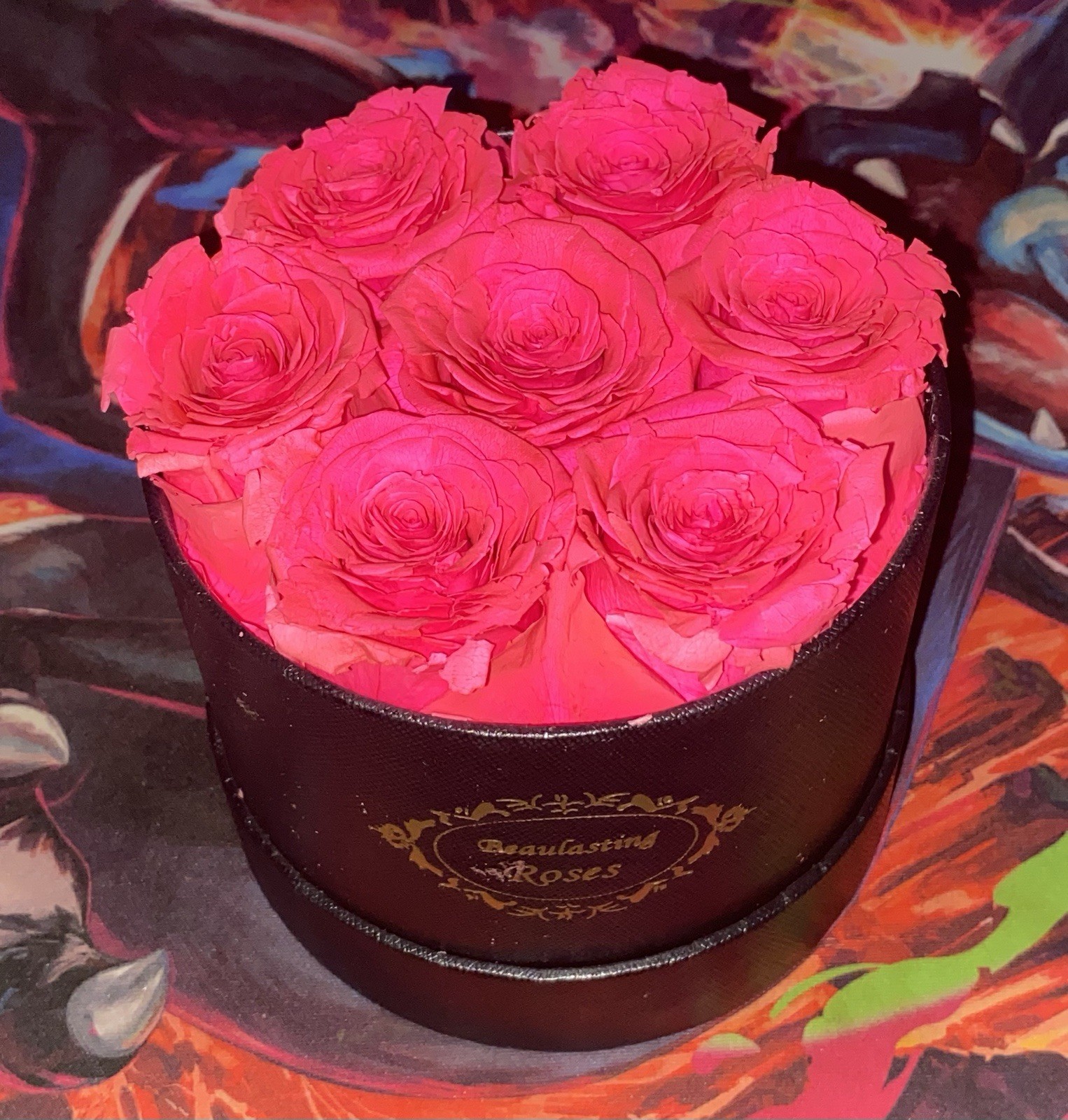 Beaulasting Preserved Roses Round Black Box Forever Pink Flower Set