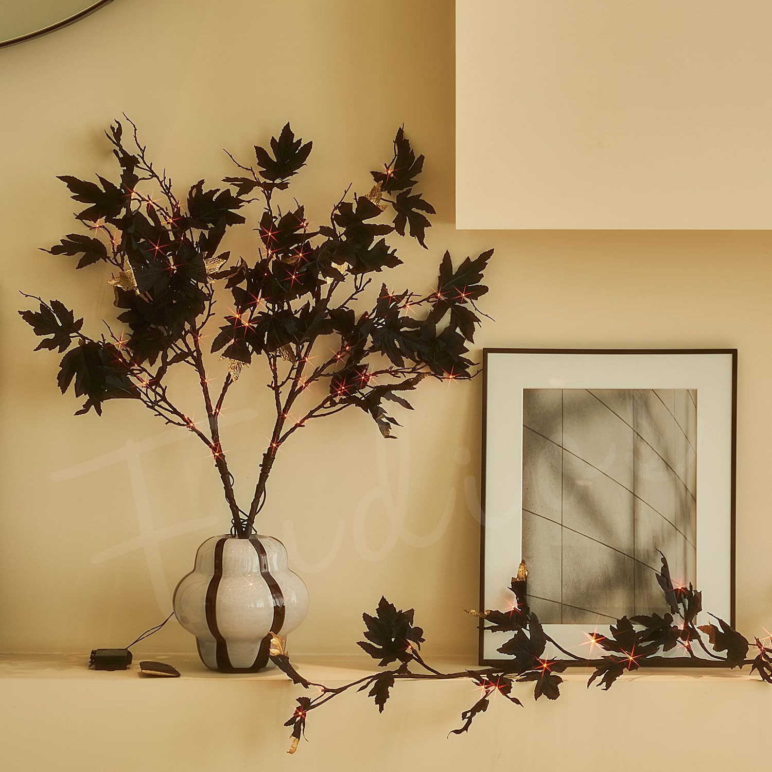 Halloween Black Branch Lights with Maple Leaves 120LED 32IN Battery Operated …