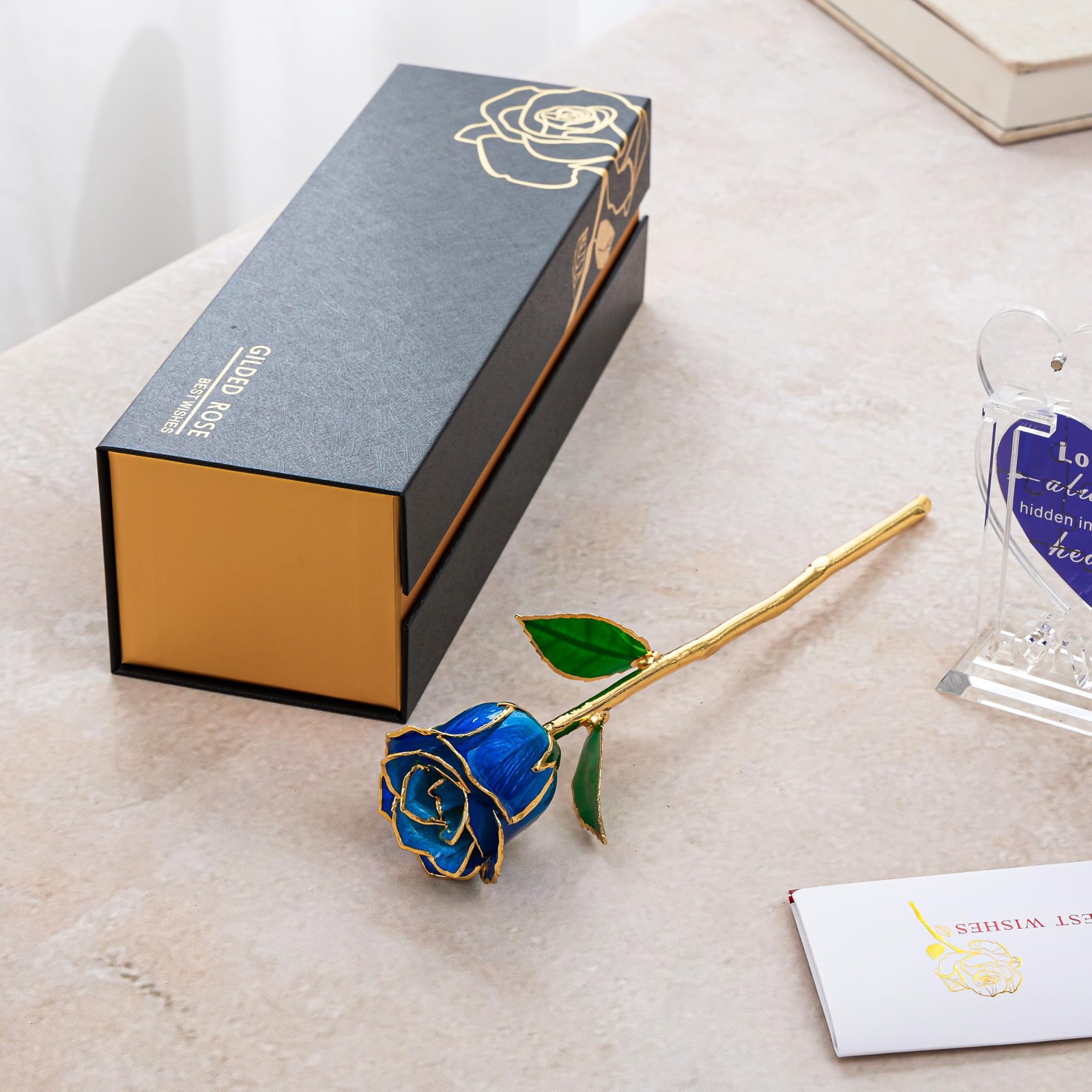 Real 24K Gold Dipped Realistic Rose – Timeless Lifelike Bloom with Heart Puzz…