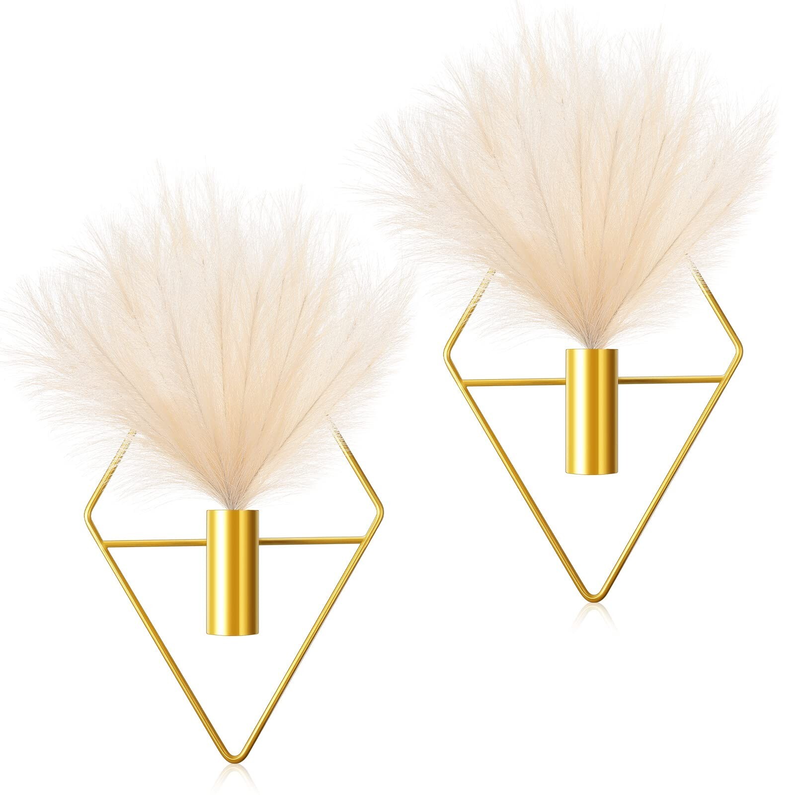 Jexine 2 Pcs Boho Wall Decor Gold Hanging Planters with Artificial Plants Wal…