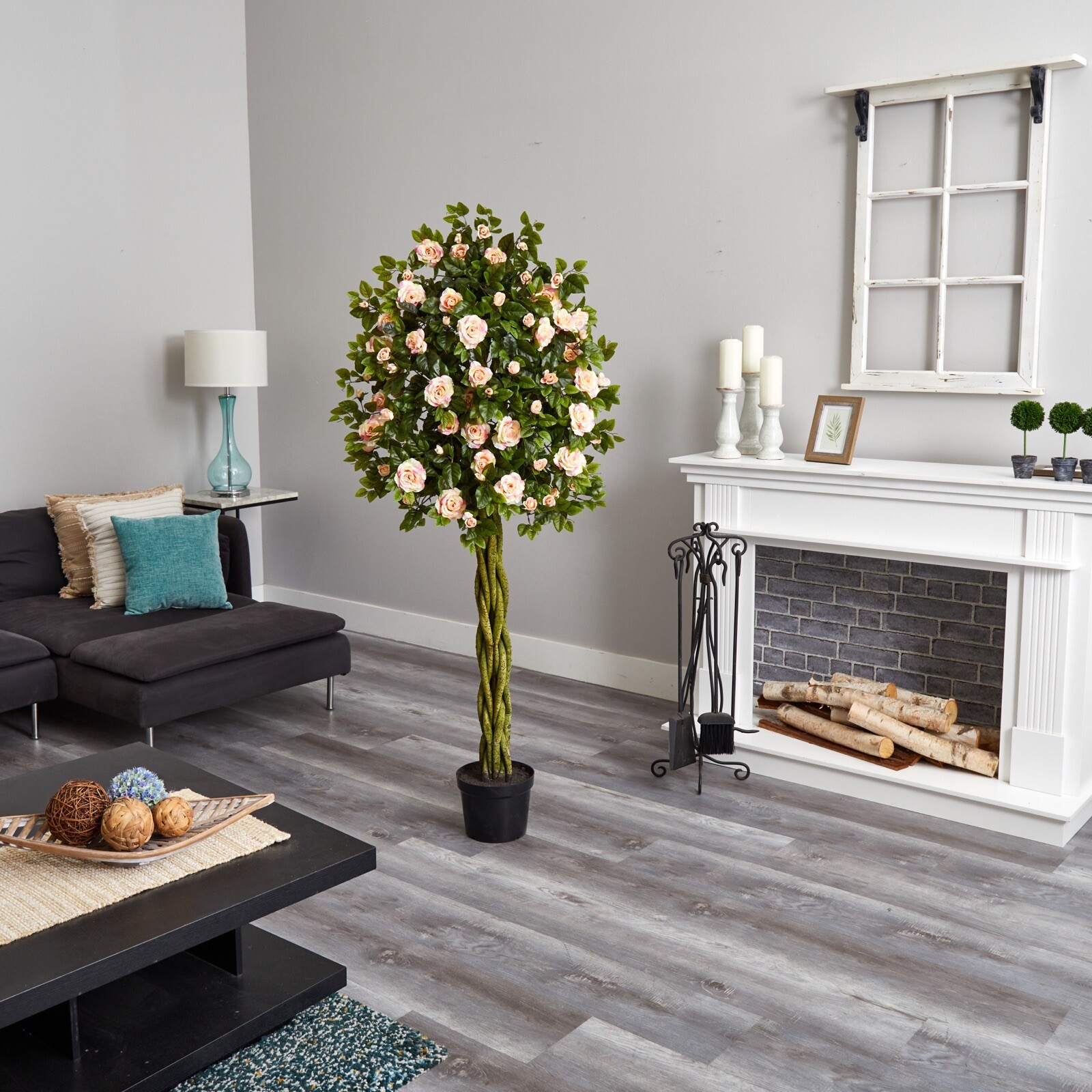 6’ Rose Artificial Tree w/Woven Trunk UV Indoor/Outdoor Home Decor. Retail $283