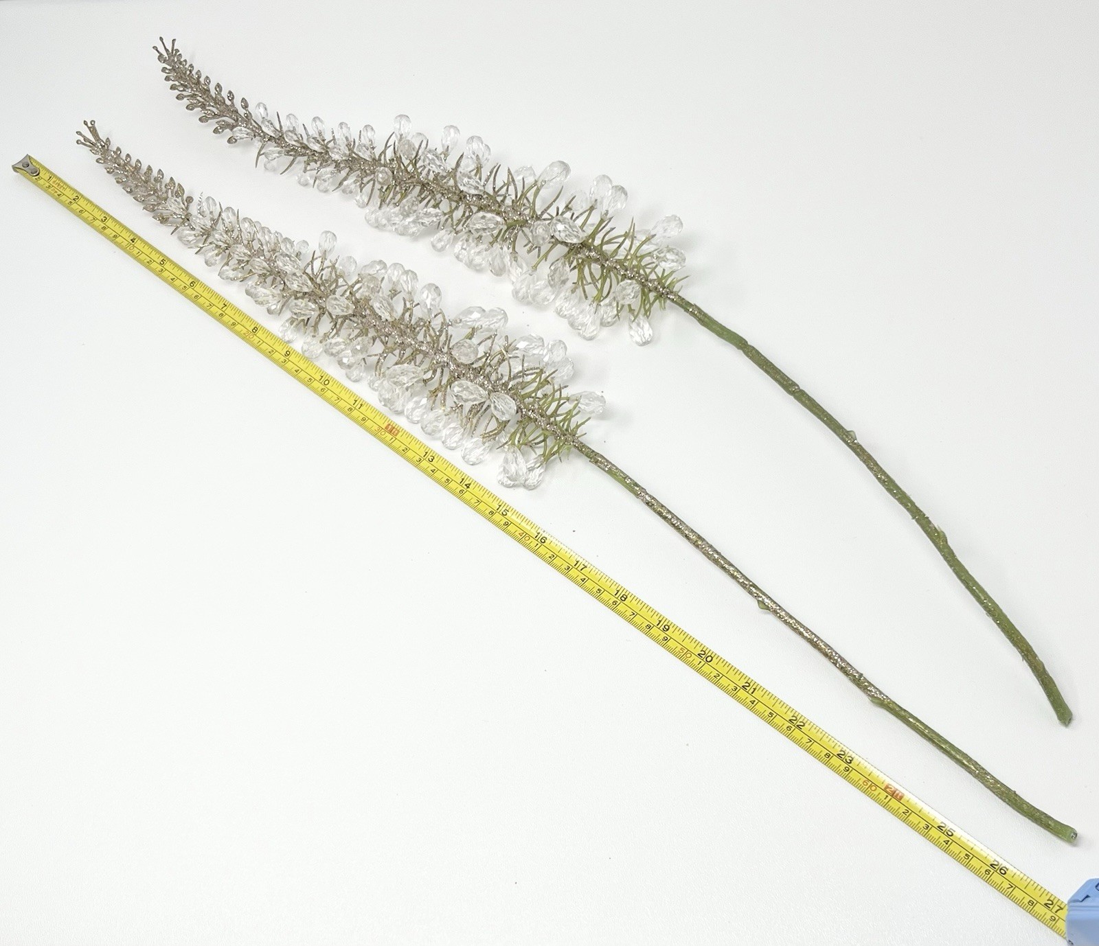 Lot 2 Foxtail Lily Flower Stems Approx. 25” Long Acrylic/Plastic Buds Glitter