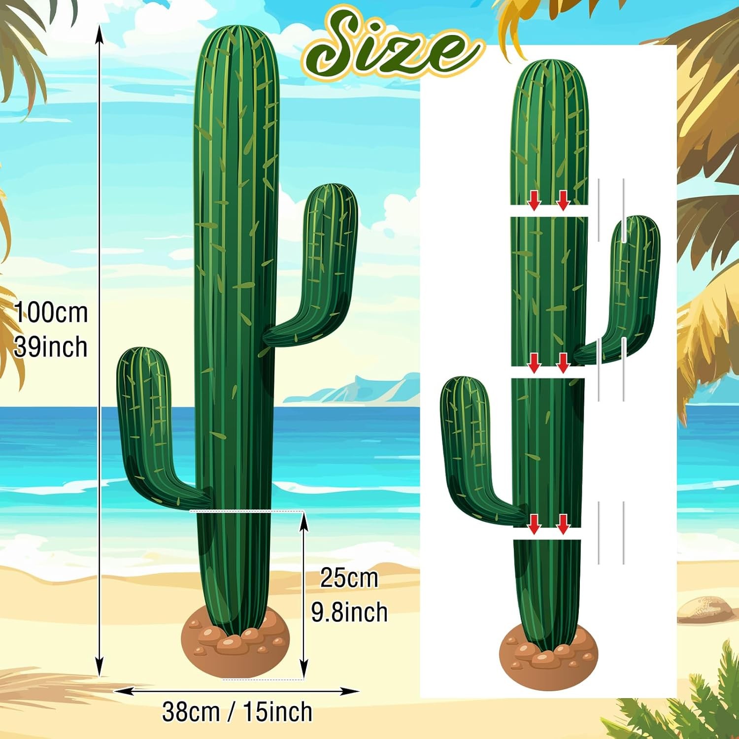 2 Pcs 3.3 Feet Large Boho Cactus Yard Stakes Signs Western Cowboy Party