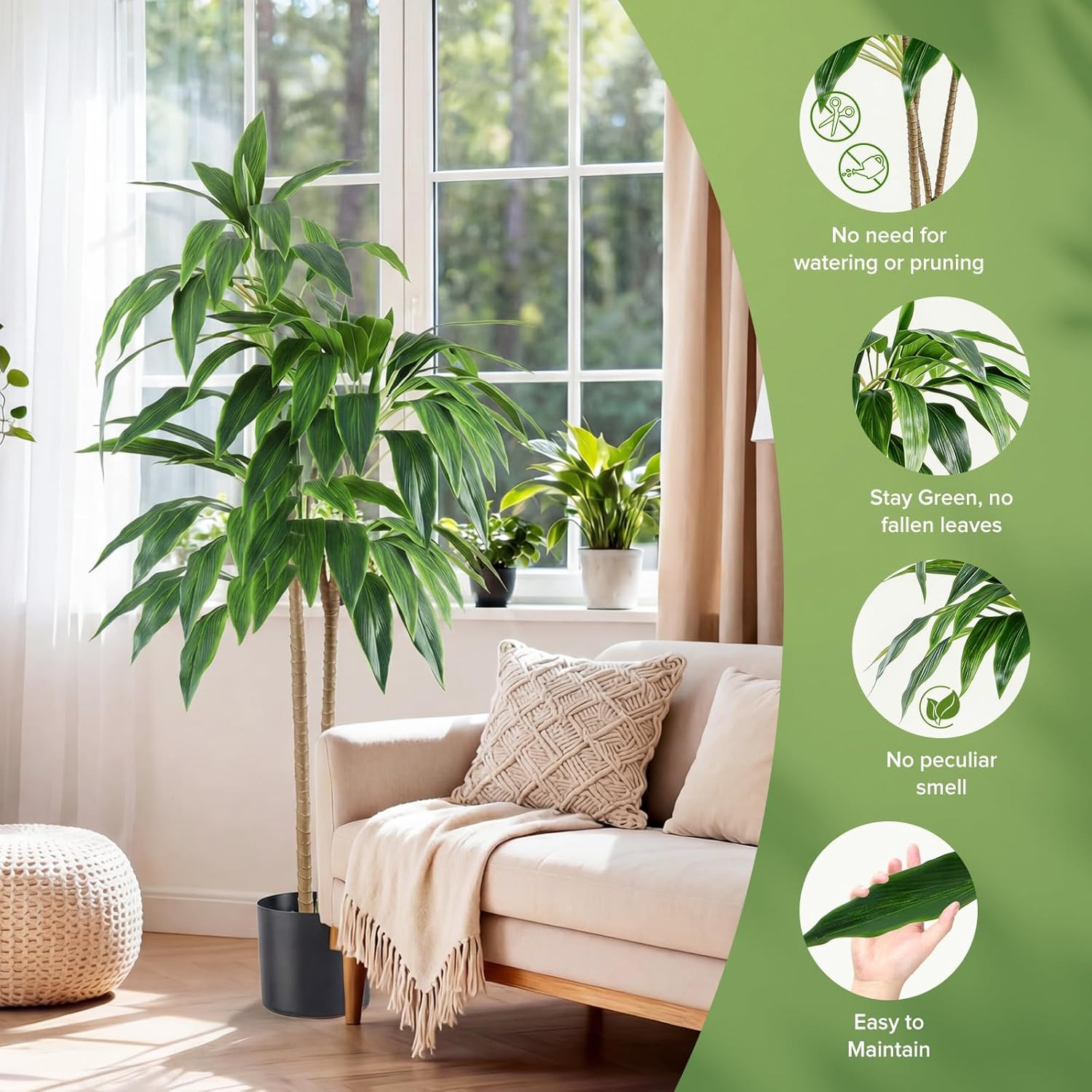 51In Artificial Dracaena Tree, Tall Fake Faux Plants Indoor with Lifelike Leaves