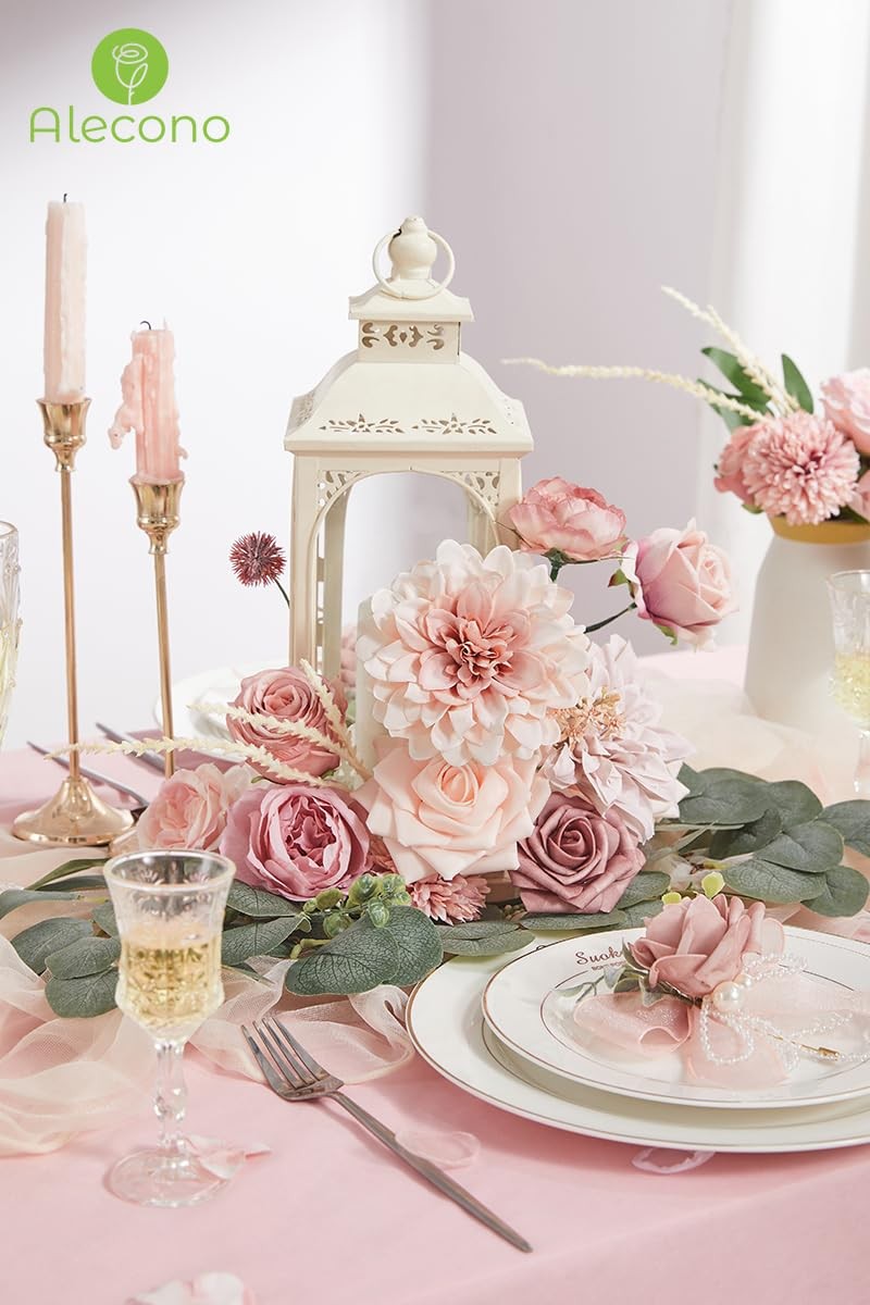 Artificial Flowers, Dusty Pink Silk Fake Flowers for DIY Wedding Bridal Bouqu…