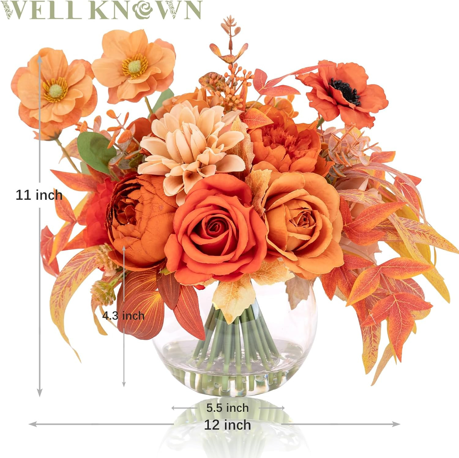 Silk Flower Bouquet in Vase – Orange Peony & Dahlia Centerpiece Decor