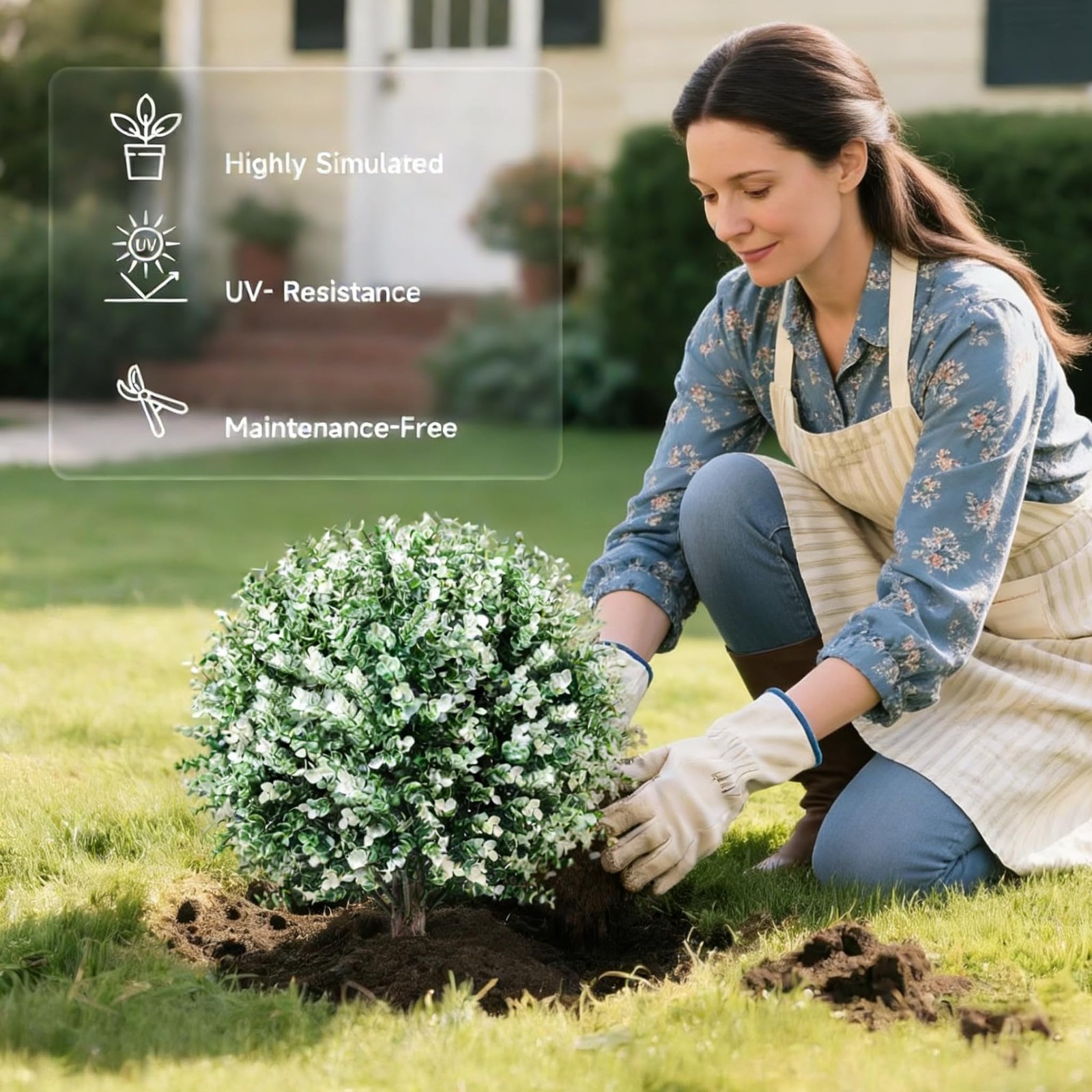 24.5″ Artificial Boxwood Topiary Trees Outdoor 2 Pack, White Faux Bushes Shru…