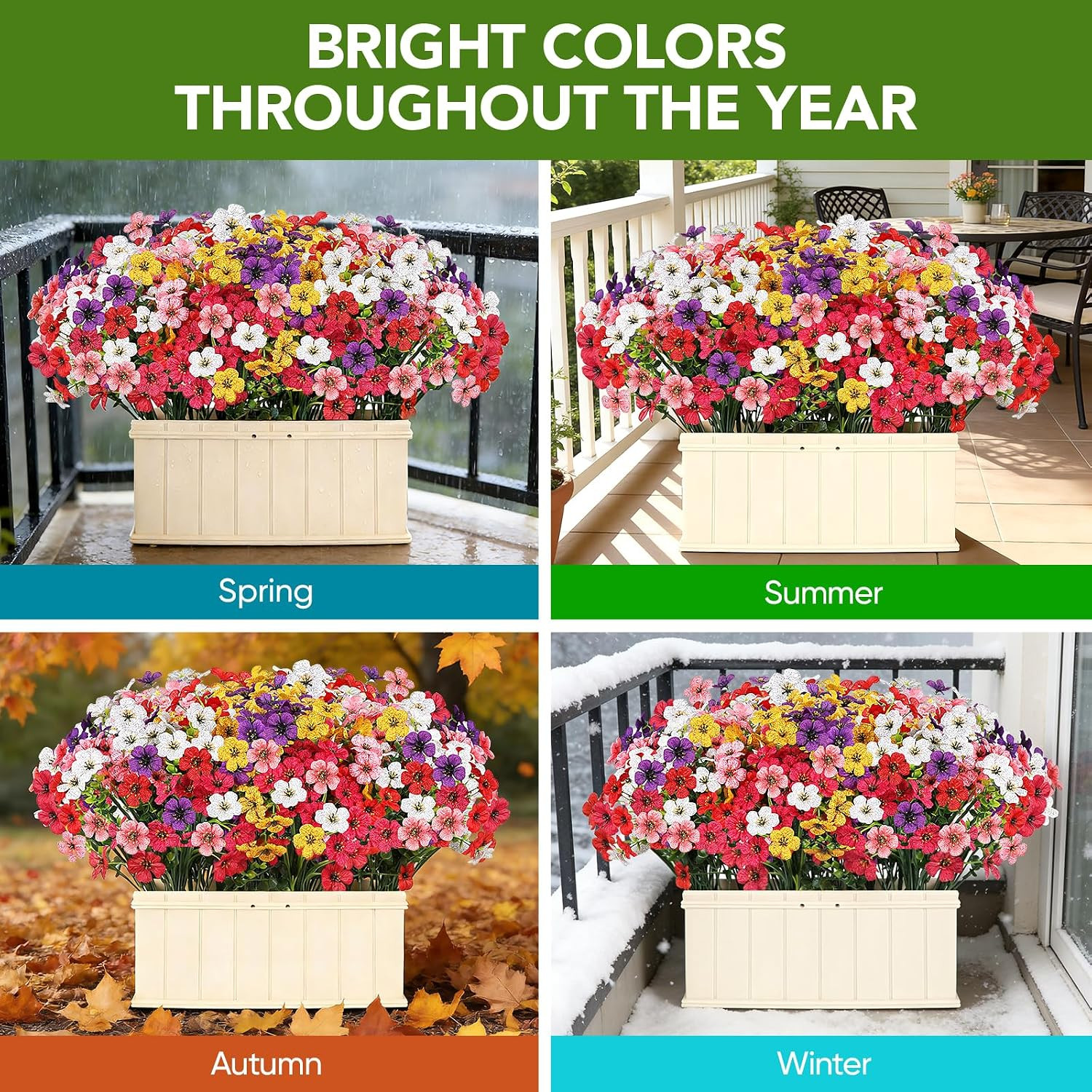24 Bundles Outdoors Artificial Flowers UV Resistant Fake Silk Flowers Garden Por