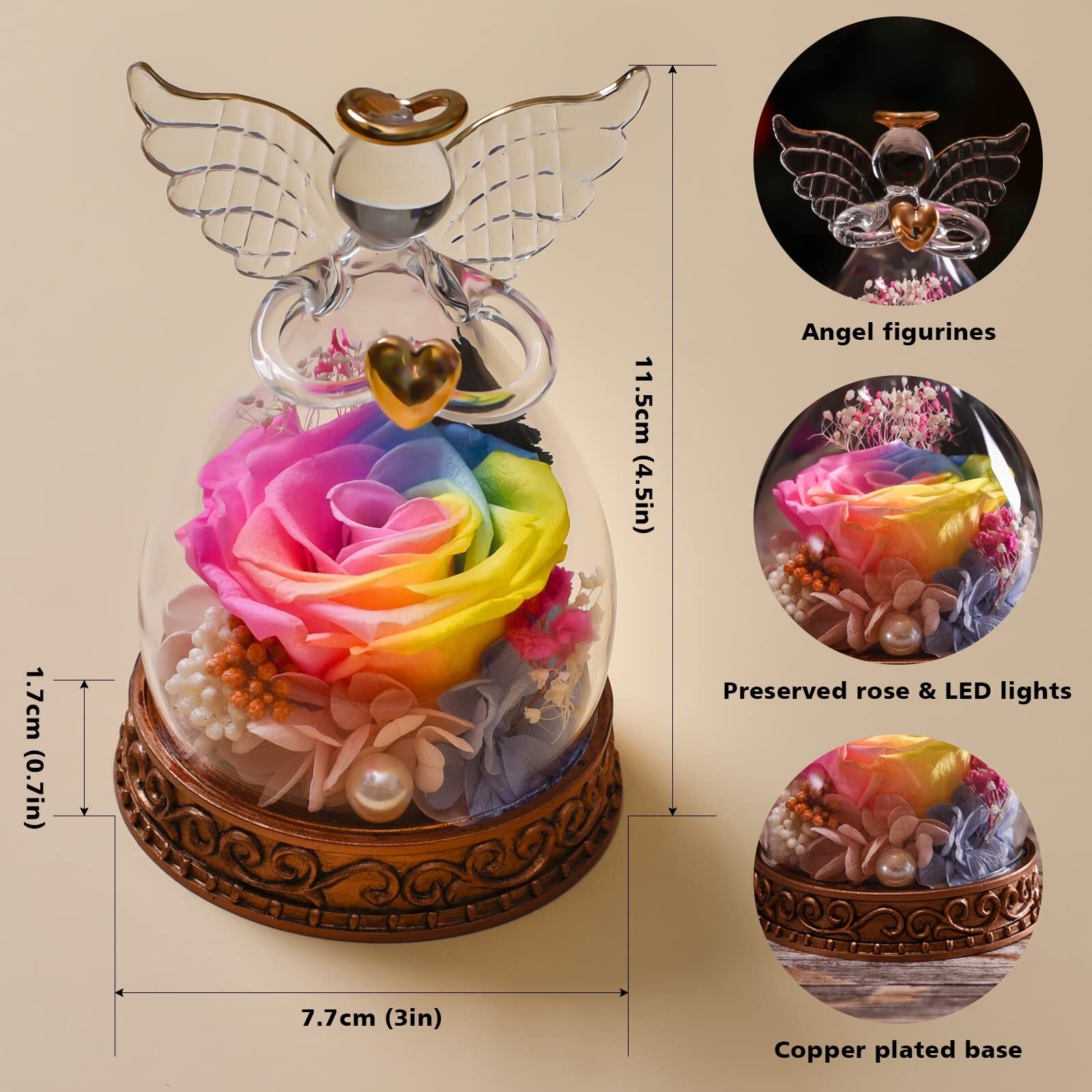 Angel Gifts for Women, Mom, Grandma, Preserved Real Rose in Glass Angel Figur…