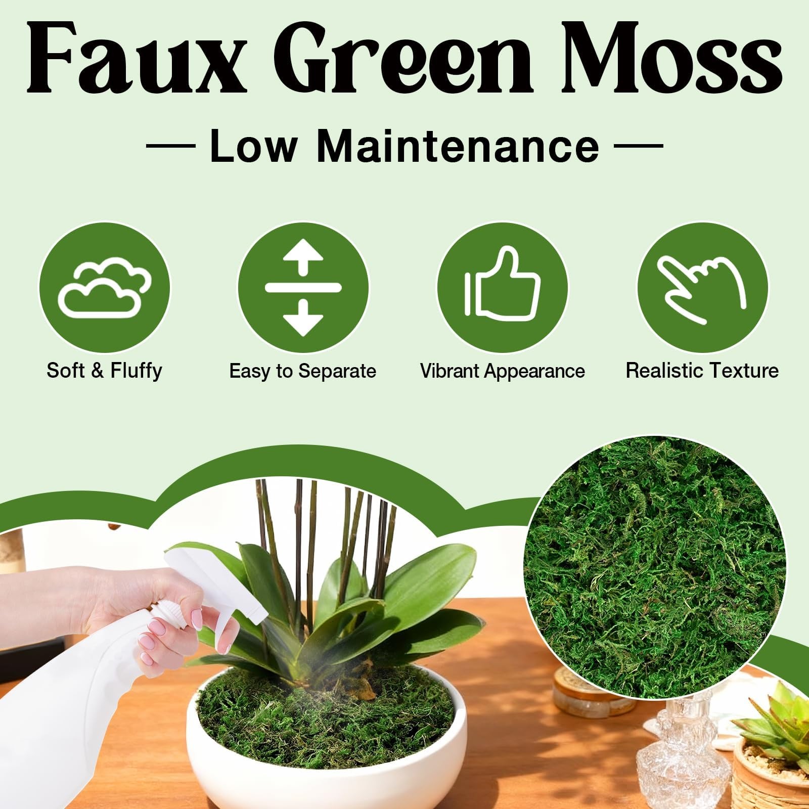 Fake Green Moss for Plants Indoor Pot Filler 10oz Dried Artificial Faux