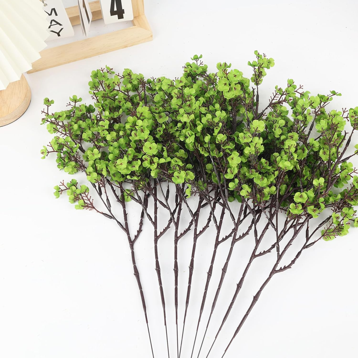 Babys Breath Artificial Flowers, 8 Bundles Green Real Touch Fake Flowers Silk Fl