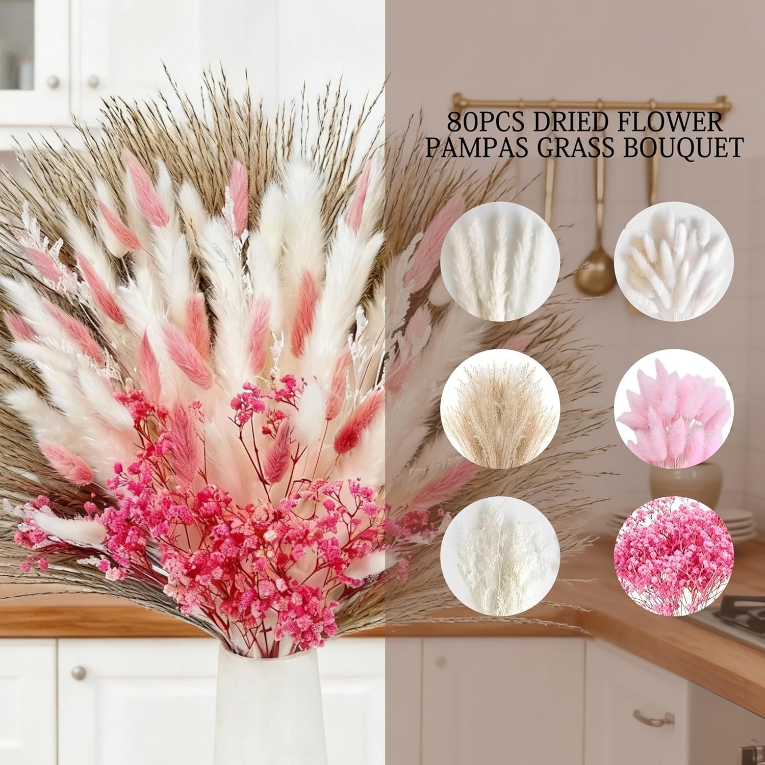 Hapart Bunny Tails Dried Flowers Bouquet Nature Colorful Pampas Grass with Ba…
