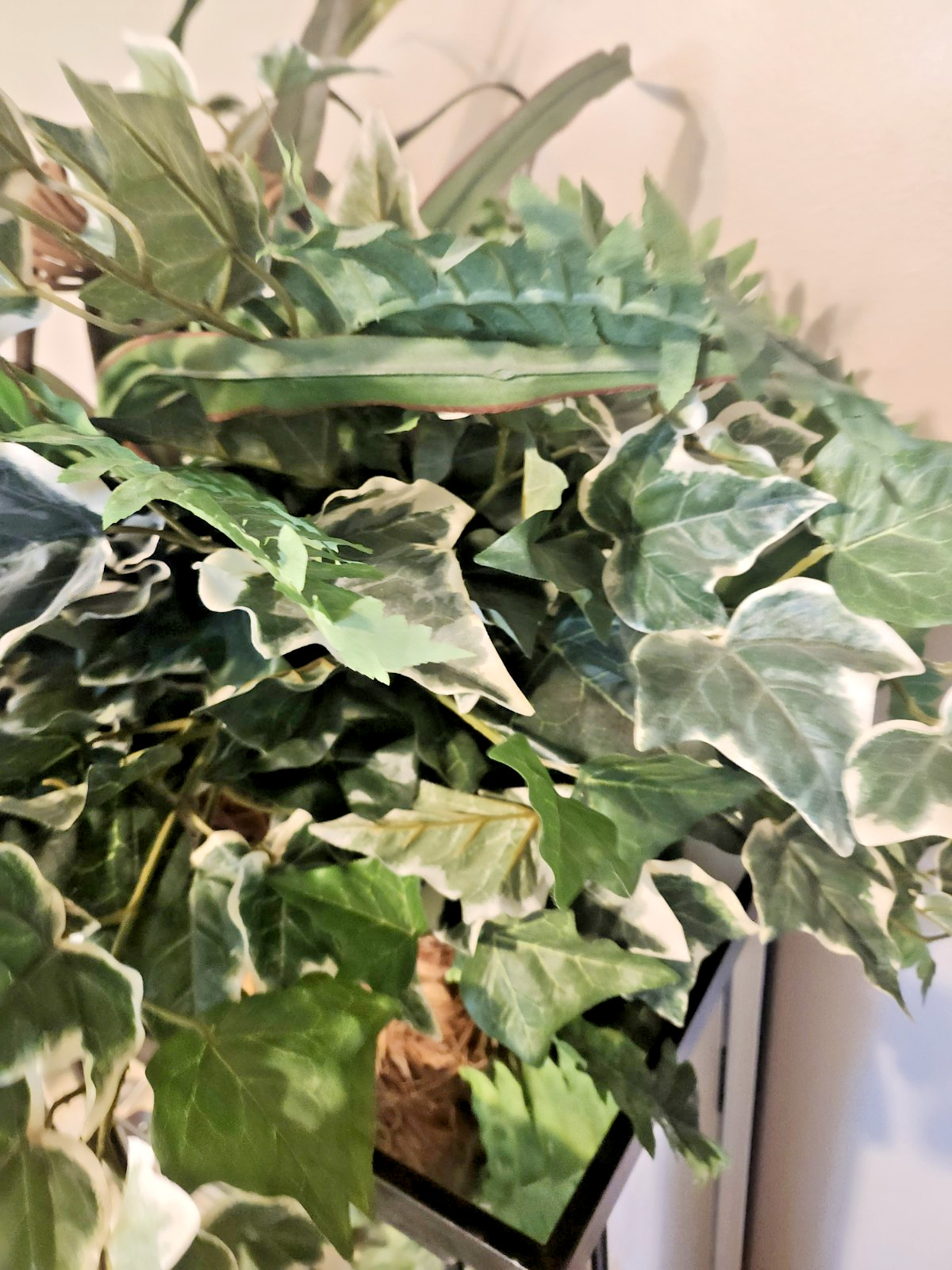 Large Rustic Artificial Greenery Basket Arrangement – Faux Fern, Ivy & Tropical