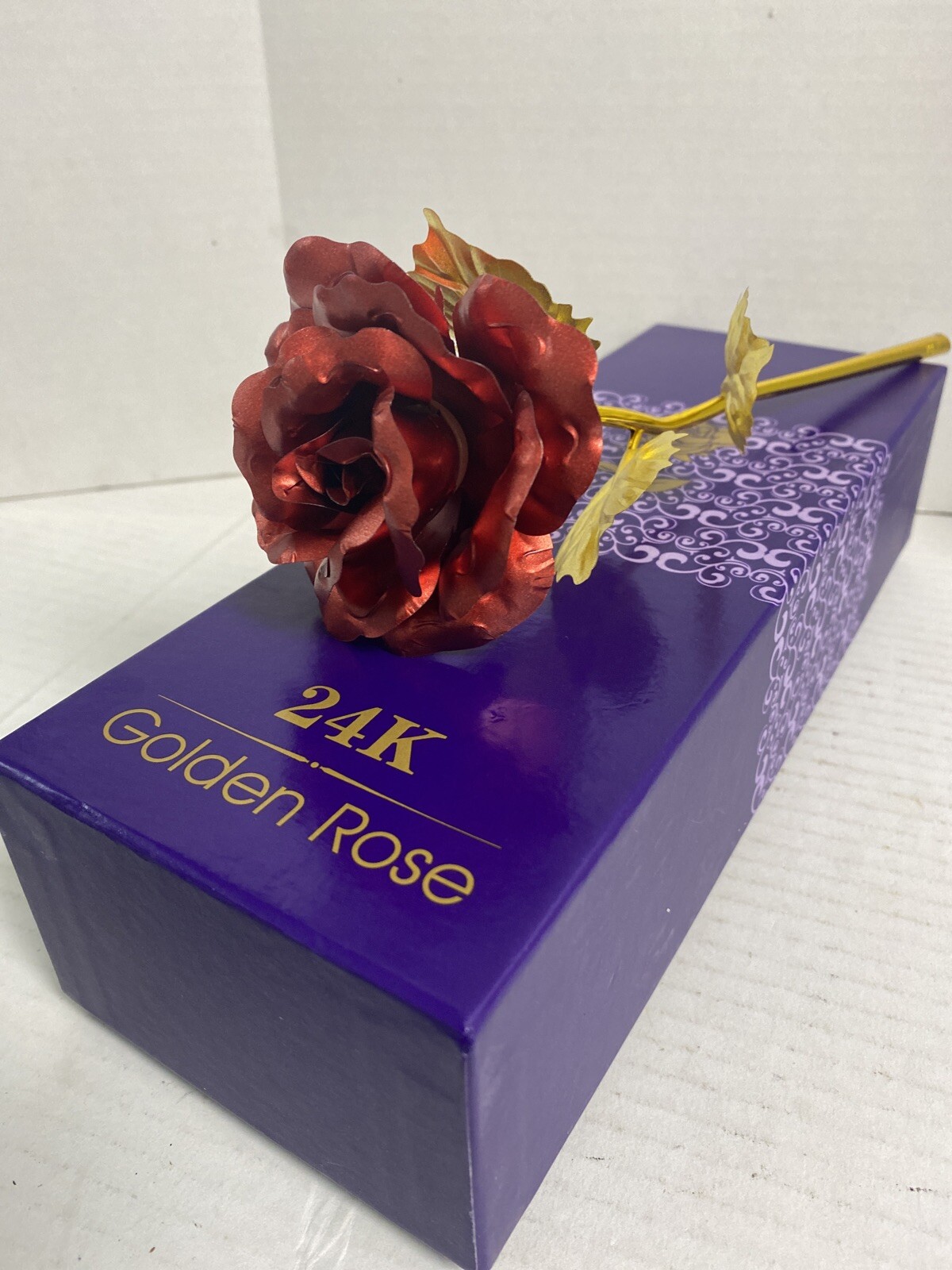 24K Golden Rose FlowerDipped in Gold with Gift Box Red