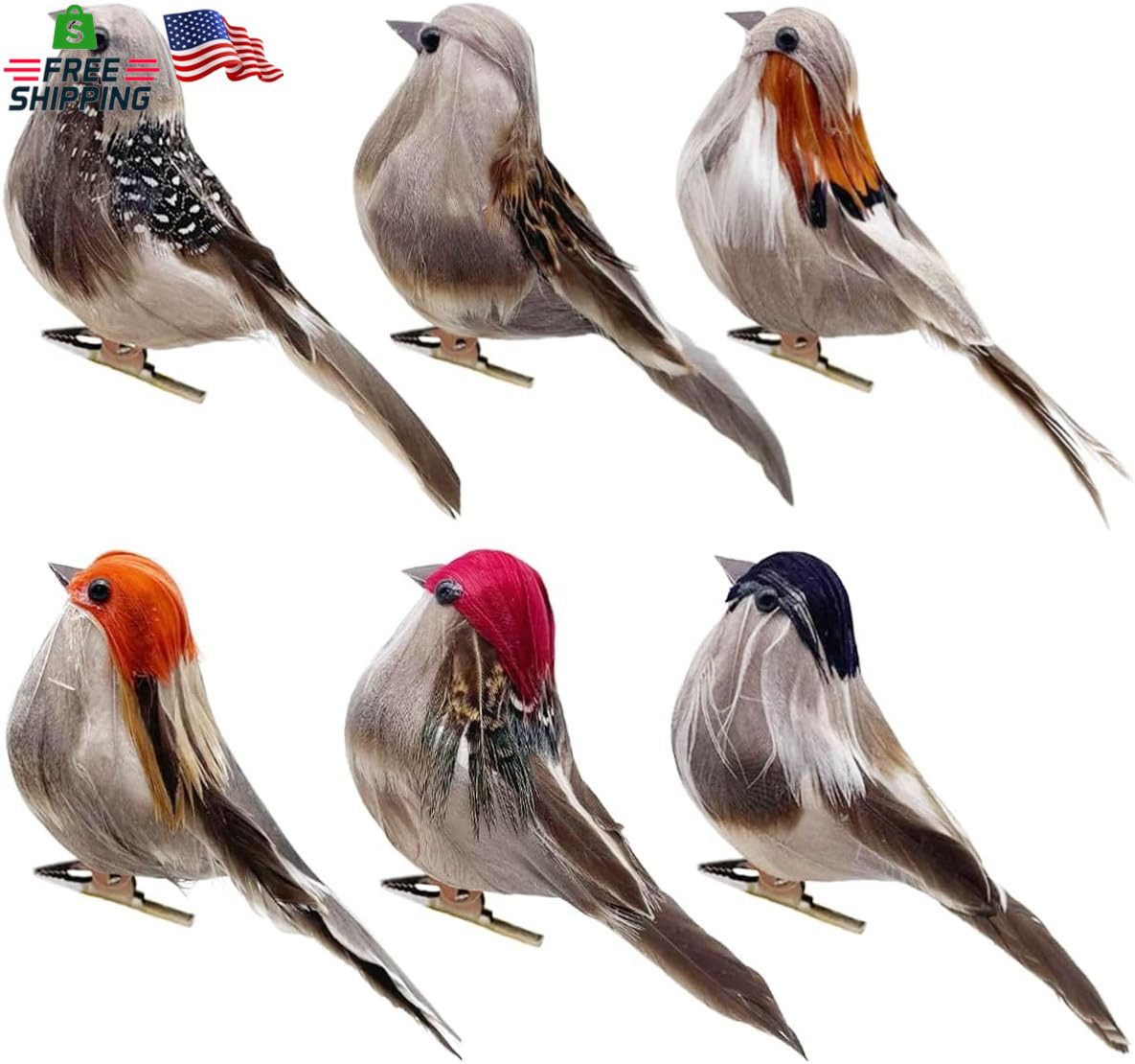 LWINGFLYER 6PCS Decorative Artificial Birds Clip on Realistic Sparrow 4Inch Foam
